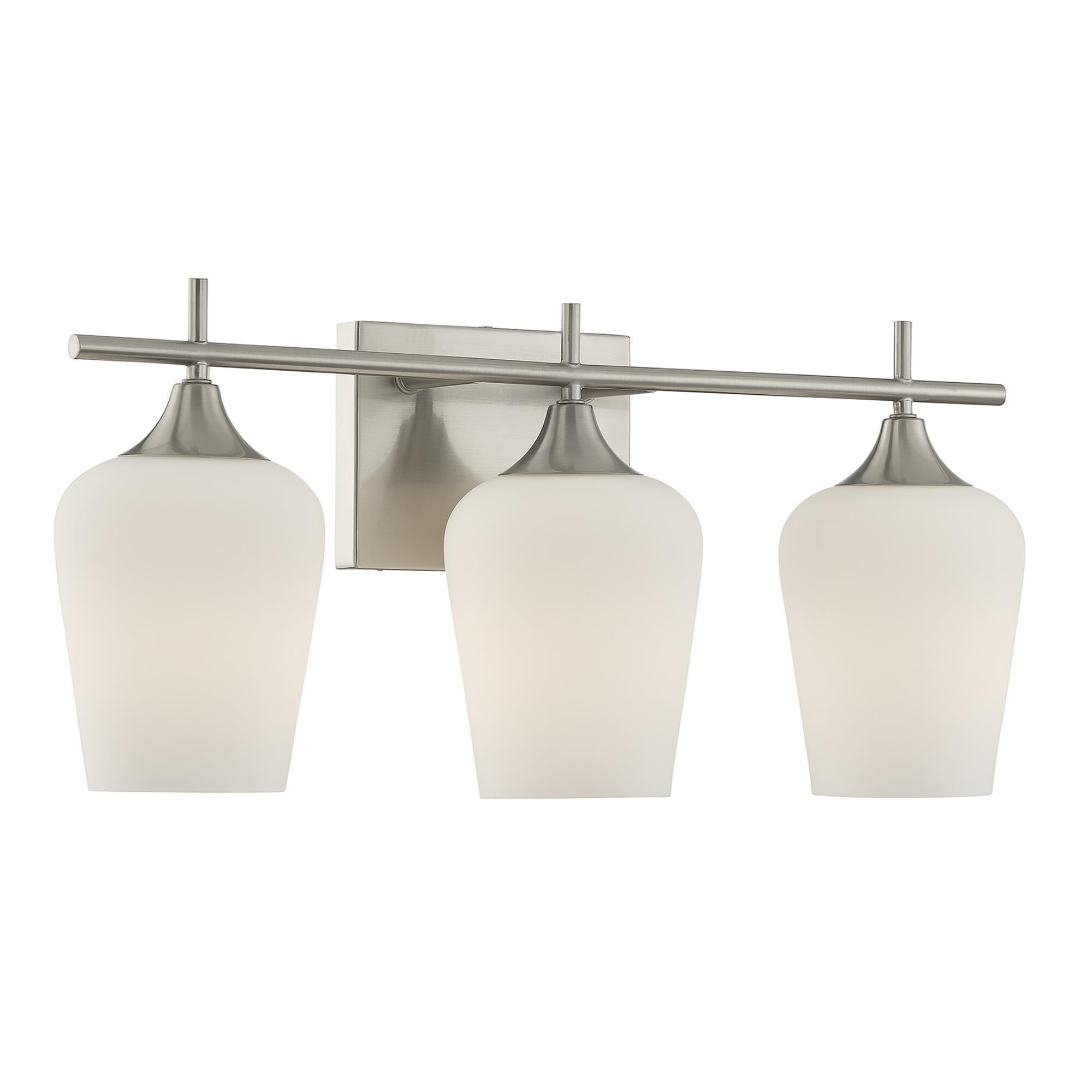 Shown in Satin Nickel finish and White Opal glass