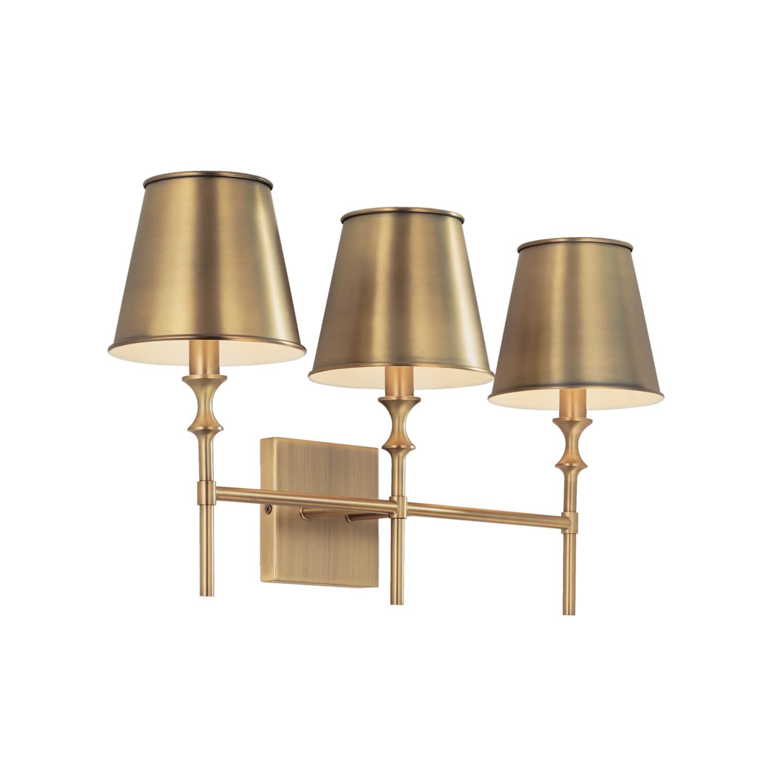 Shown in Aged Brass finish and Aged Brass Metal  with White Interior shade