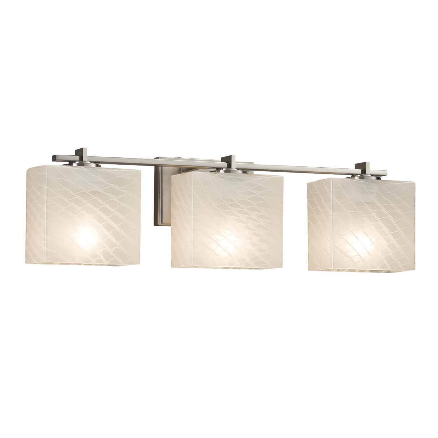 Shown in Brushed Nickel finish and Artisan glass and Weave shade and Rectangle accent