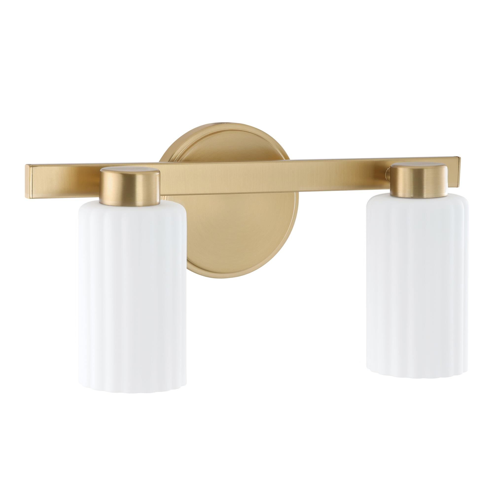 Shown in Champagne Gold finish and Etched Opal Ribbed glass