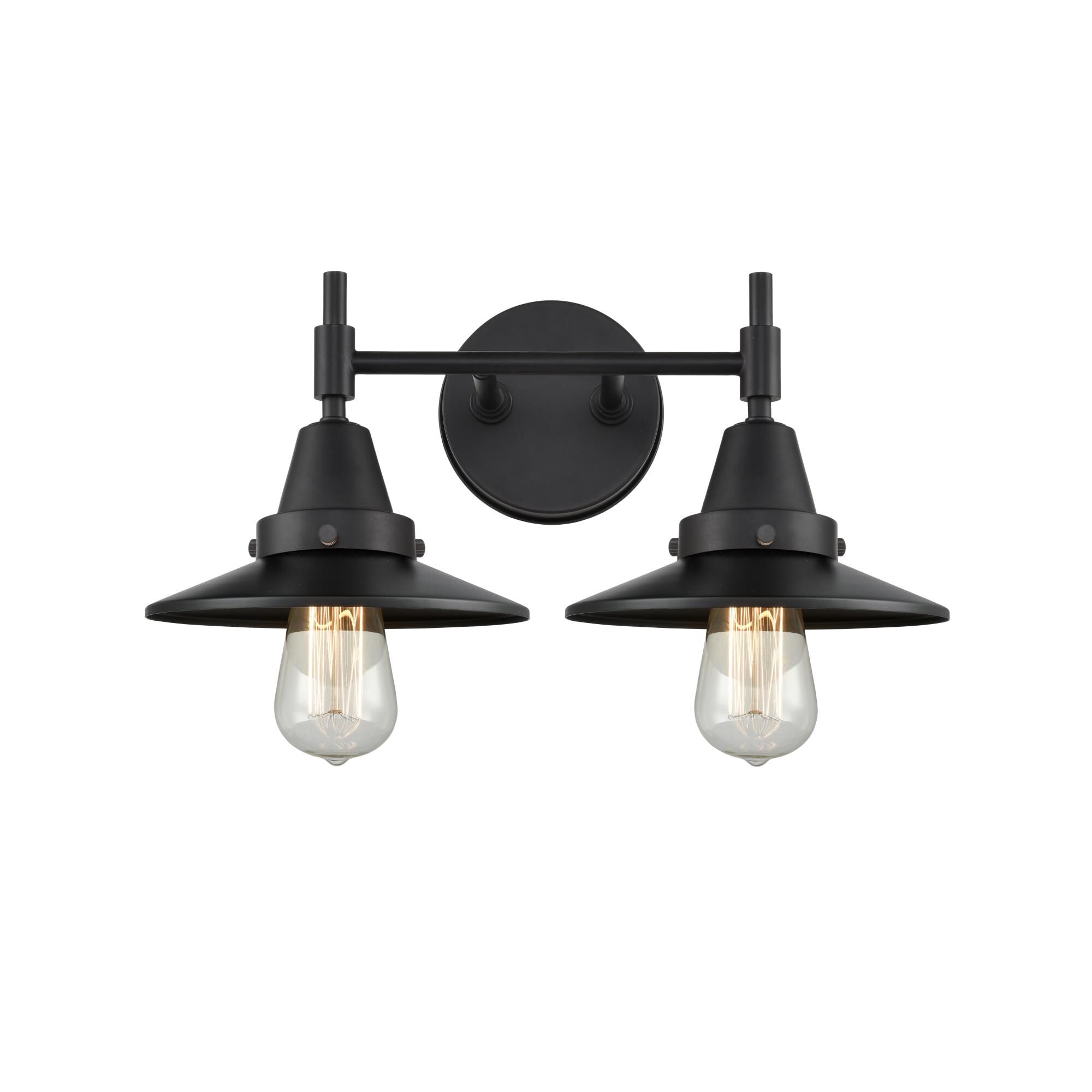 Shown in Matte Black finish and Matte Black Railroad shade