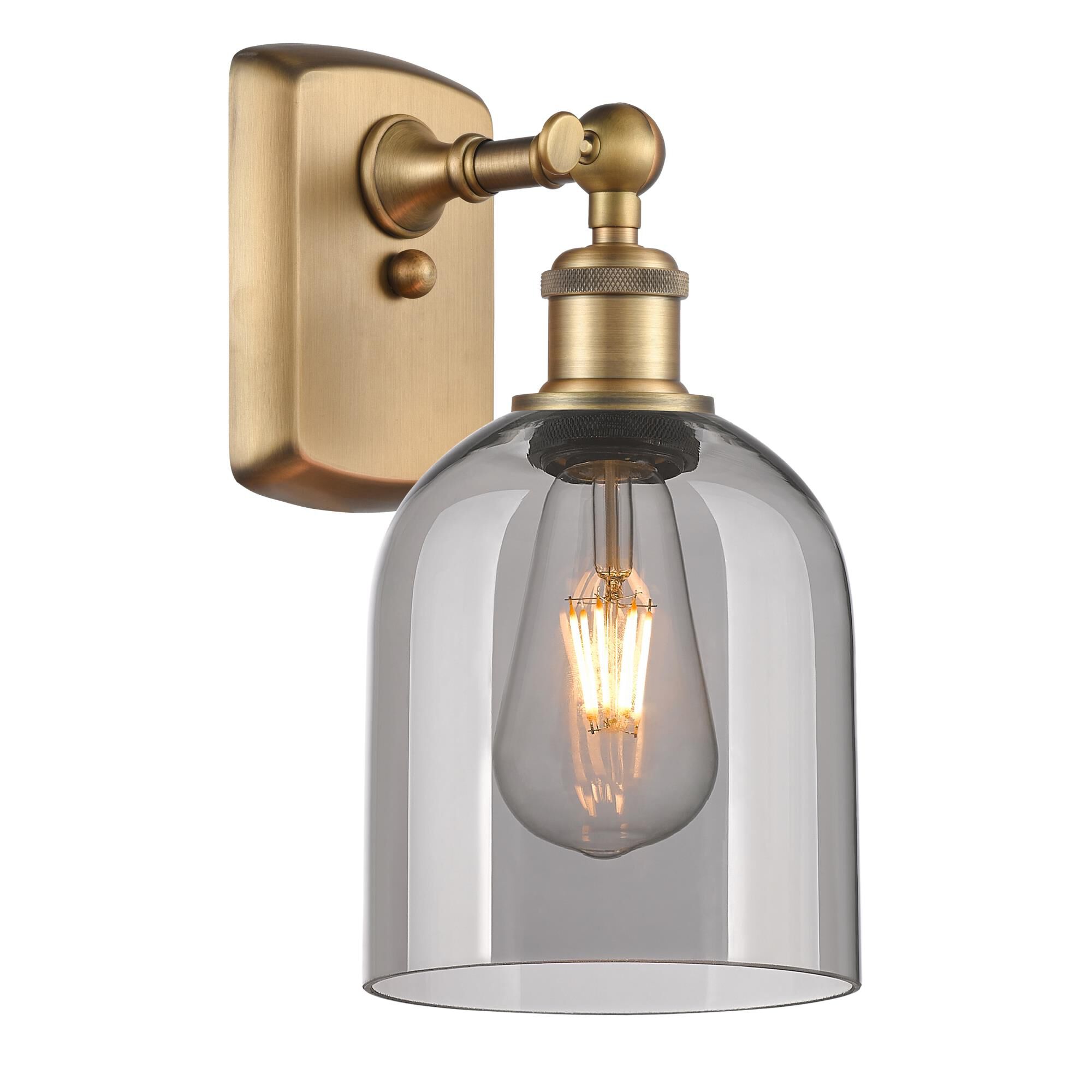 Shown in Brushed Brass finish and Light Smoke glass