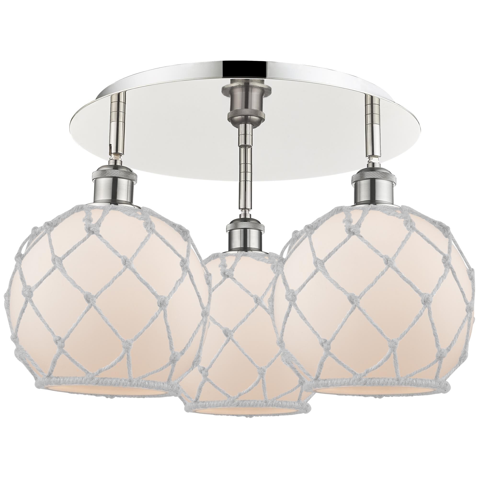 Shown in Polished Nickel finish and White with White Rope glass