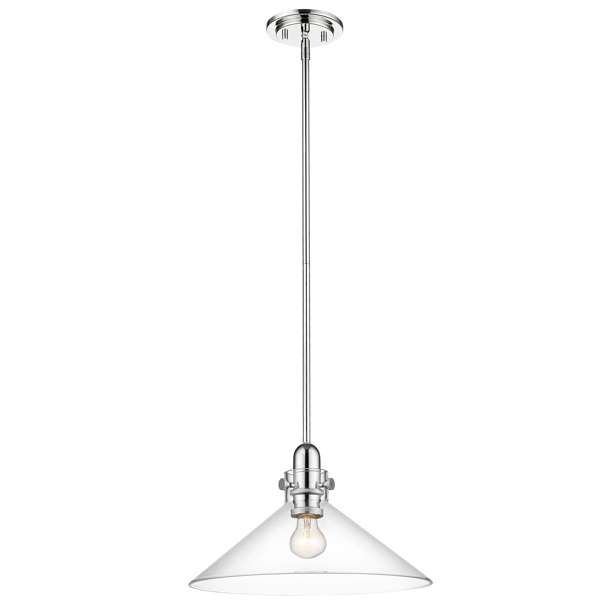 Shown in Polished Nickel finish and Clear Glass shade