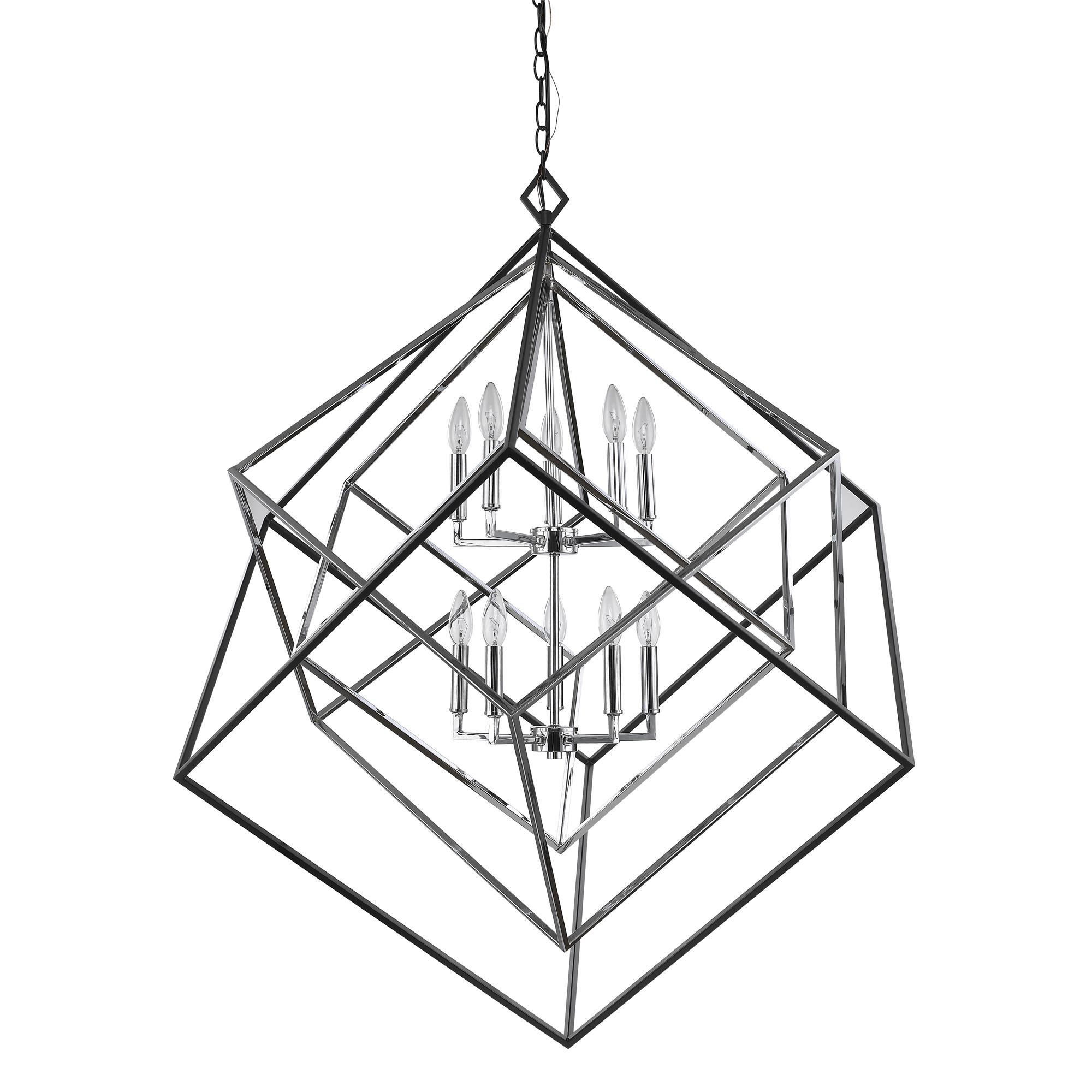 Shown in Chrome + Matte Black finish and --- glass and --- shade