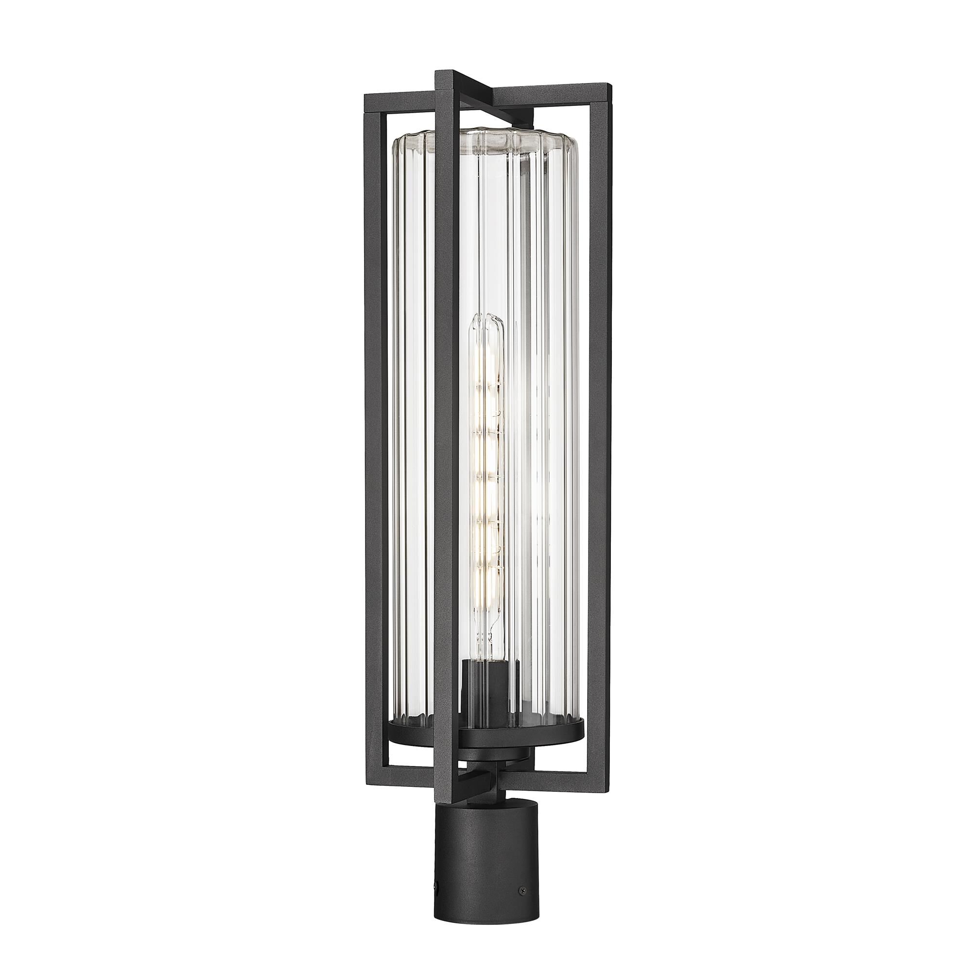 Shown in Black finish and Clear Ribbed glass and Clear Ribbed shade