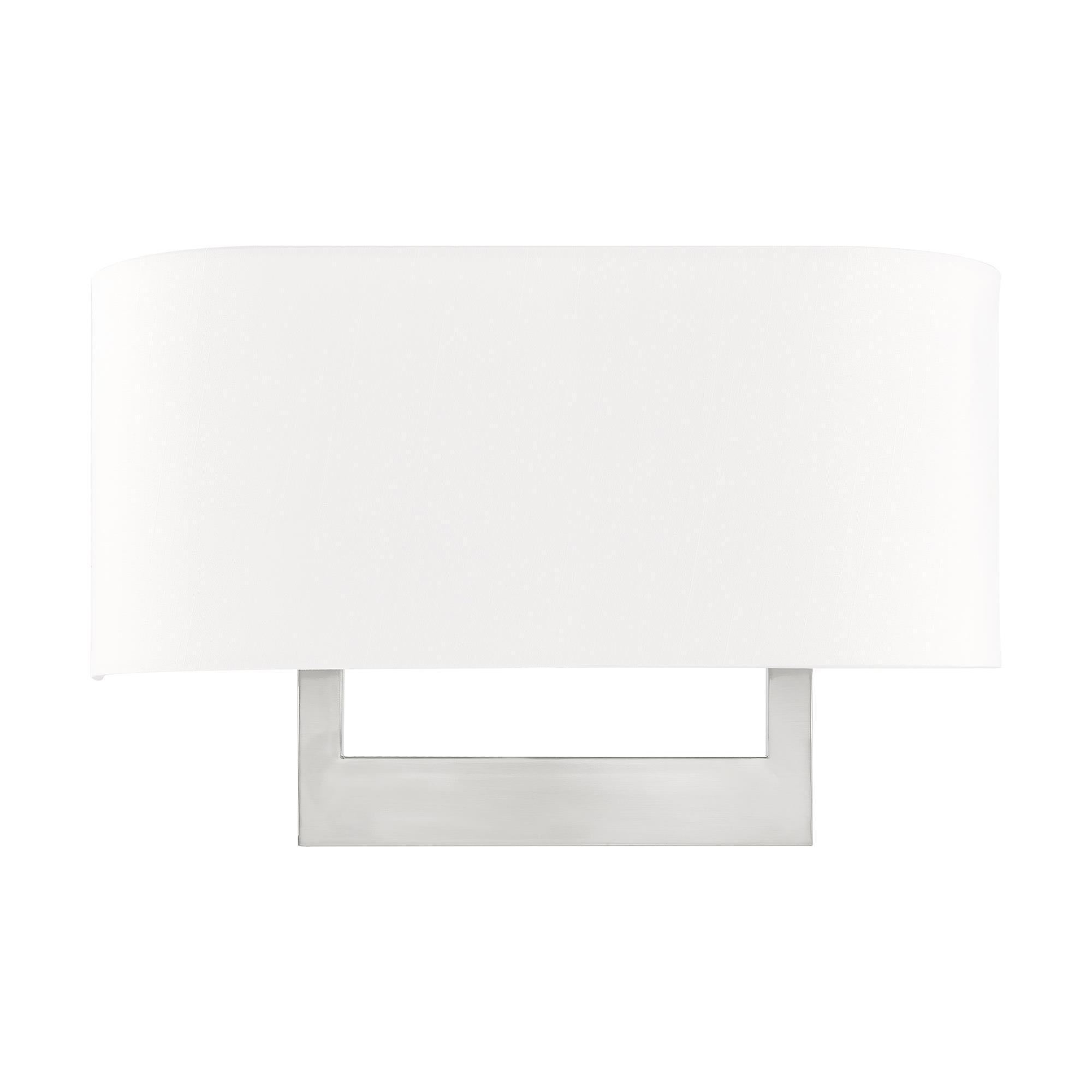 Shown in Brushed Nickel finish and Hand Crafted Off-White Fabric Outside & White Fabric Inside Hardback shade