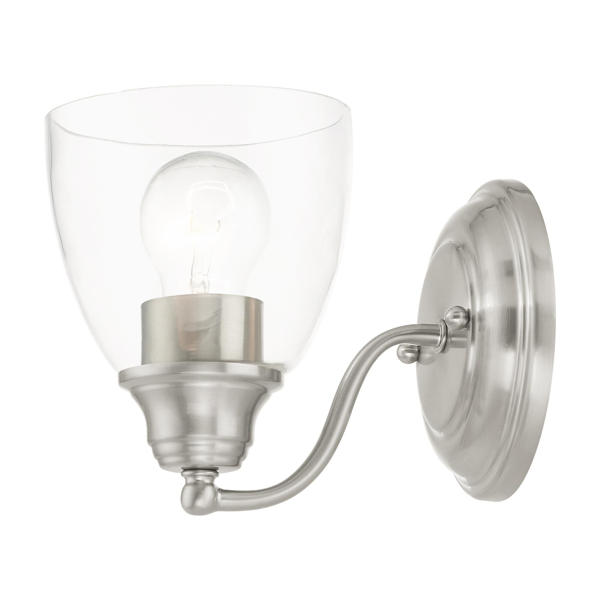 Shown in Brushed Nickel finish and Hand Blown Clear glass