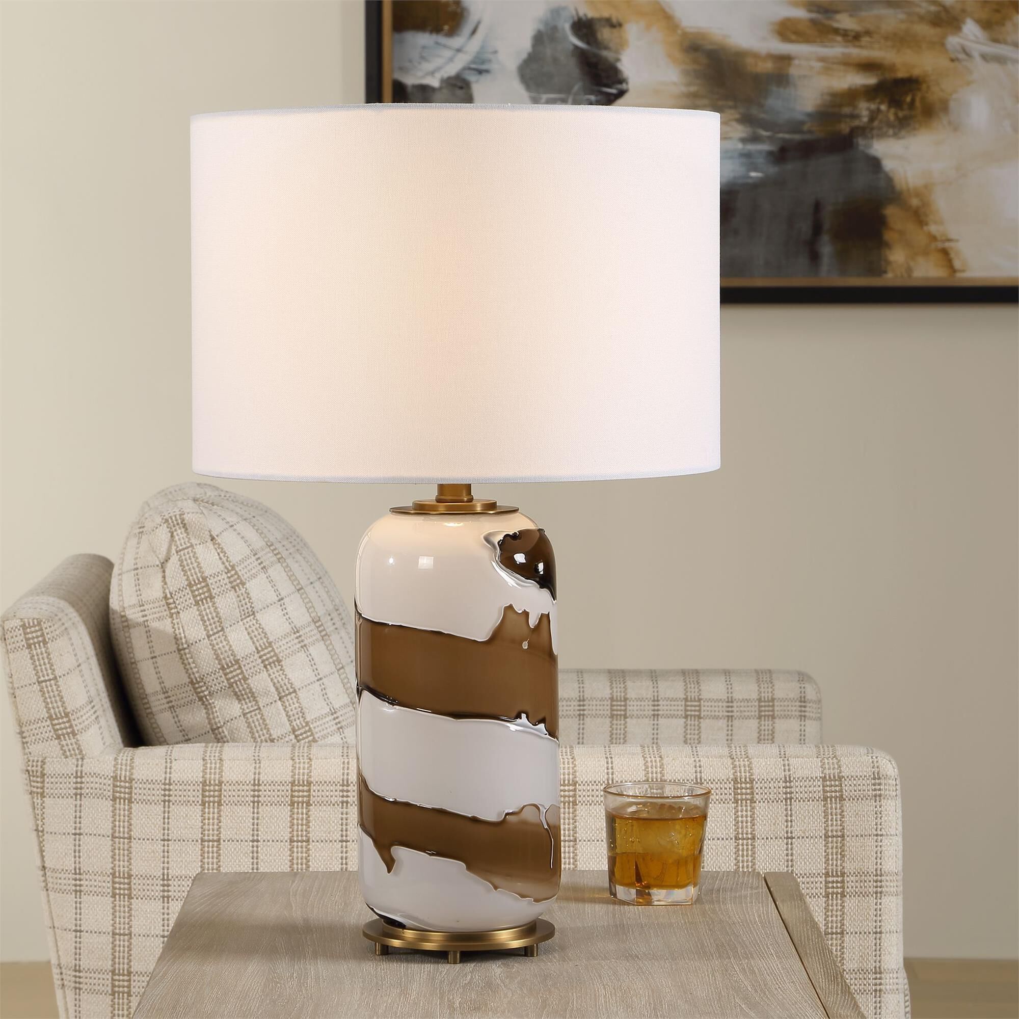 Shown in Brown, White finish and Round Hardback shade