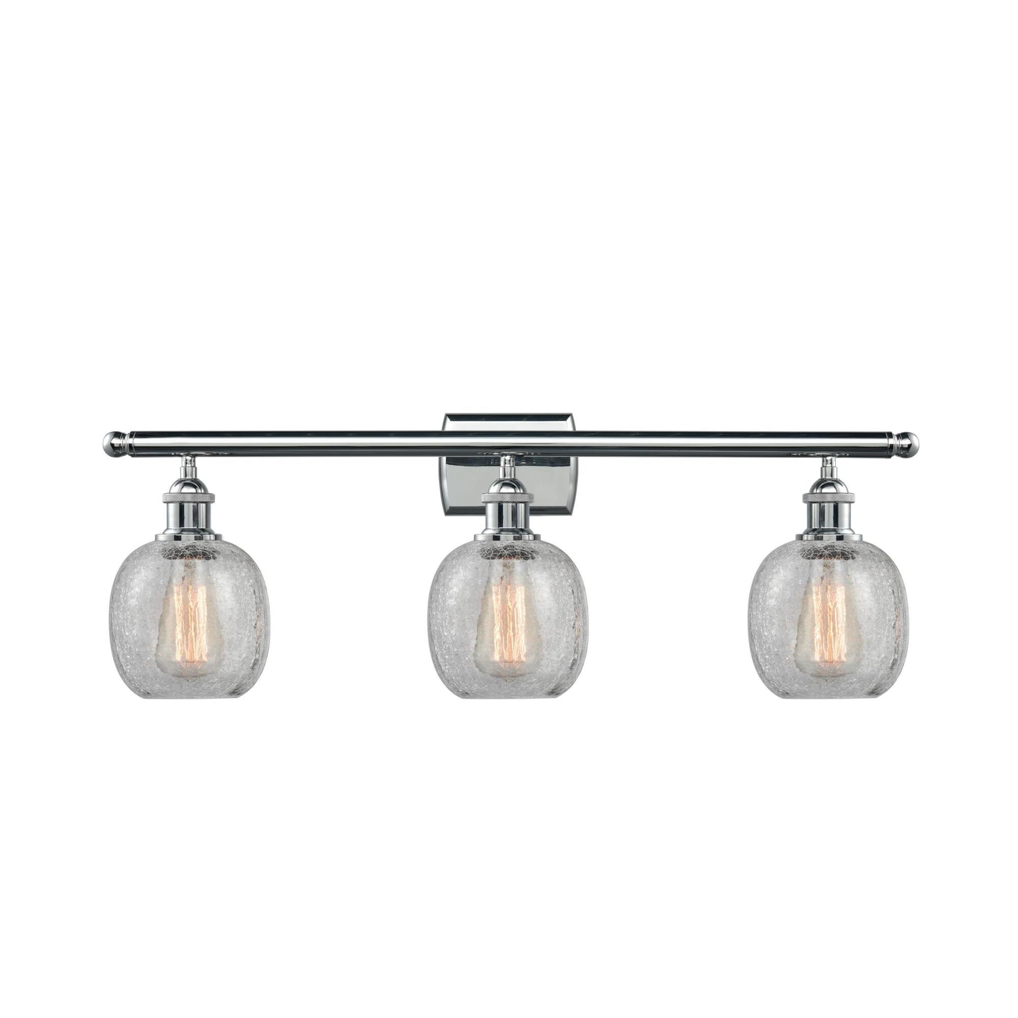 Shown in Polished Chrome finish and Clear Crackle glass