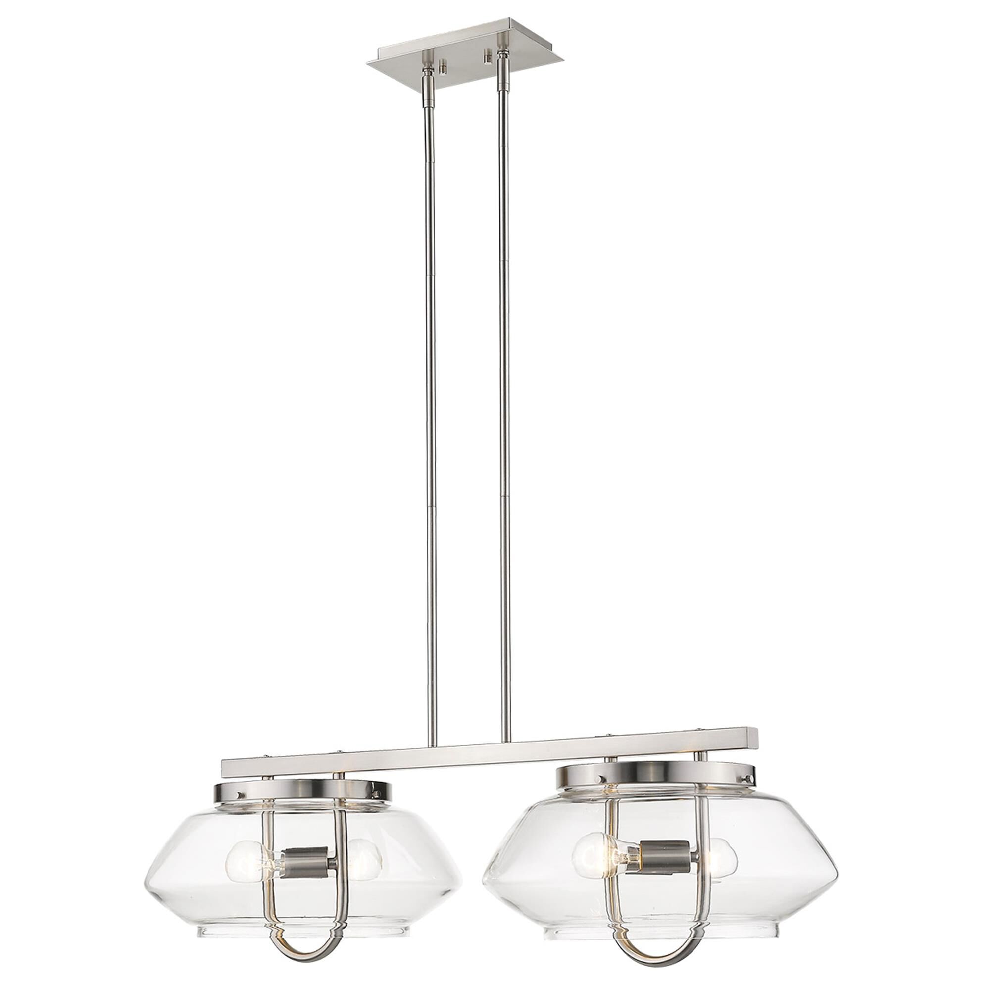 Shown in Satin Nickel finish and Clear glass and Clear Glass Drum shade