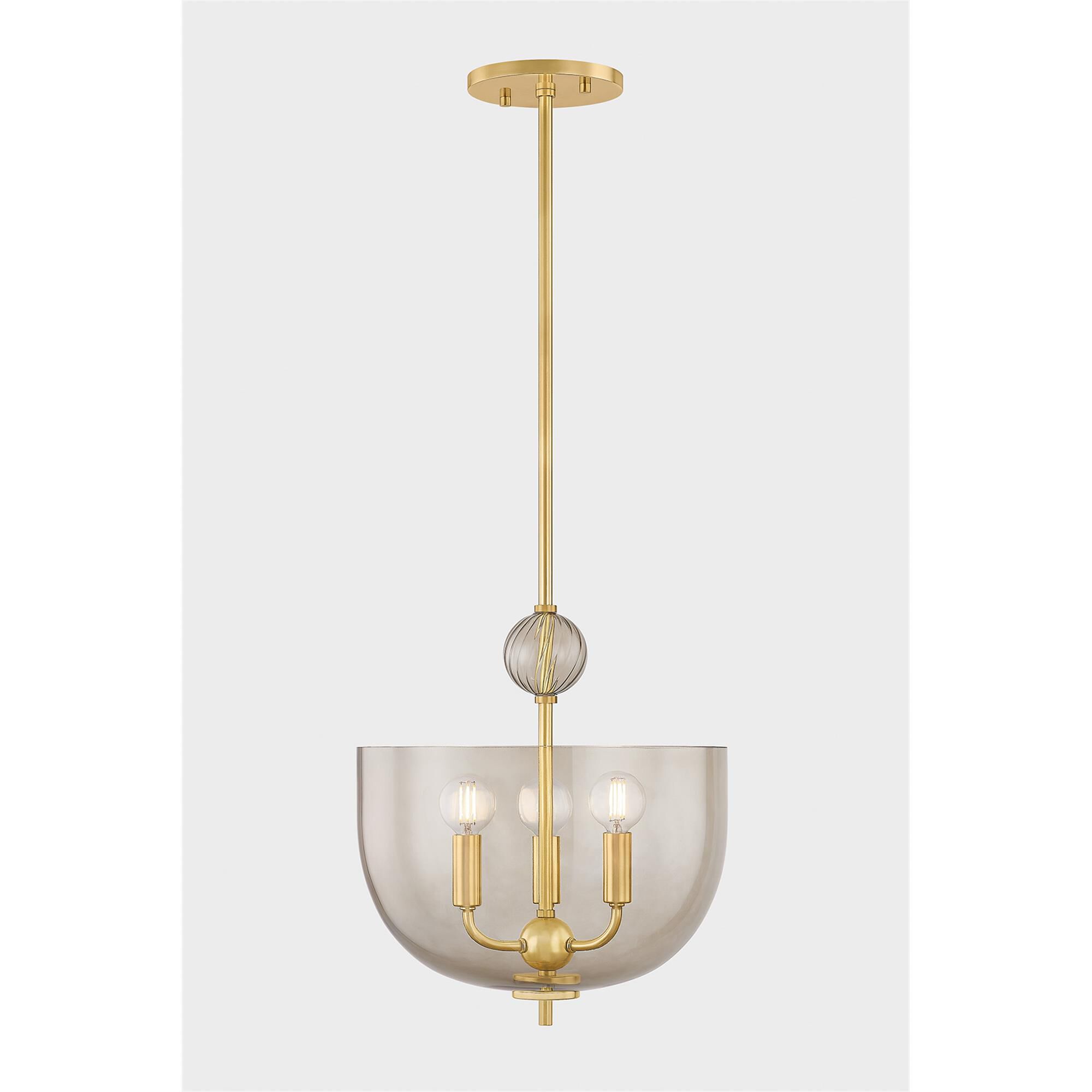 Shown in Aged Brass finish and Light Bronze shade
