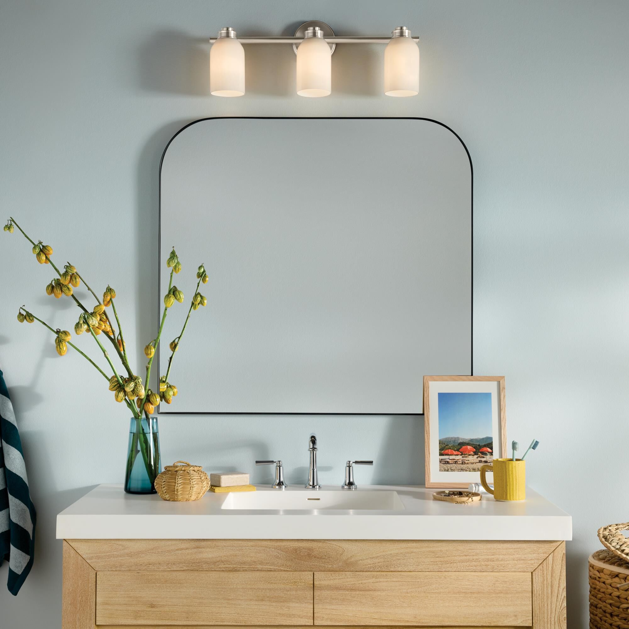 Shown in Brushed Nickel finish and Opal glass