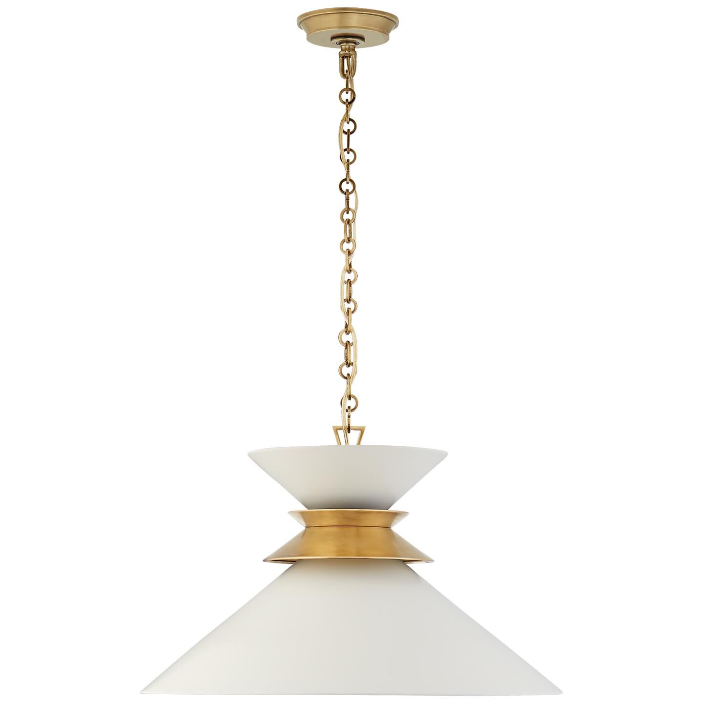 Shown in Antique- Burnished Brass finish and Matte White shade