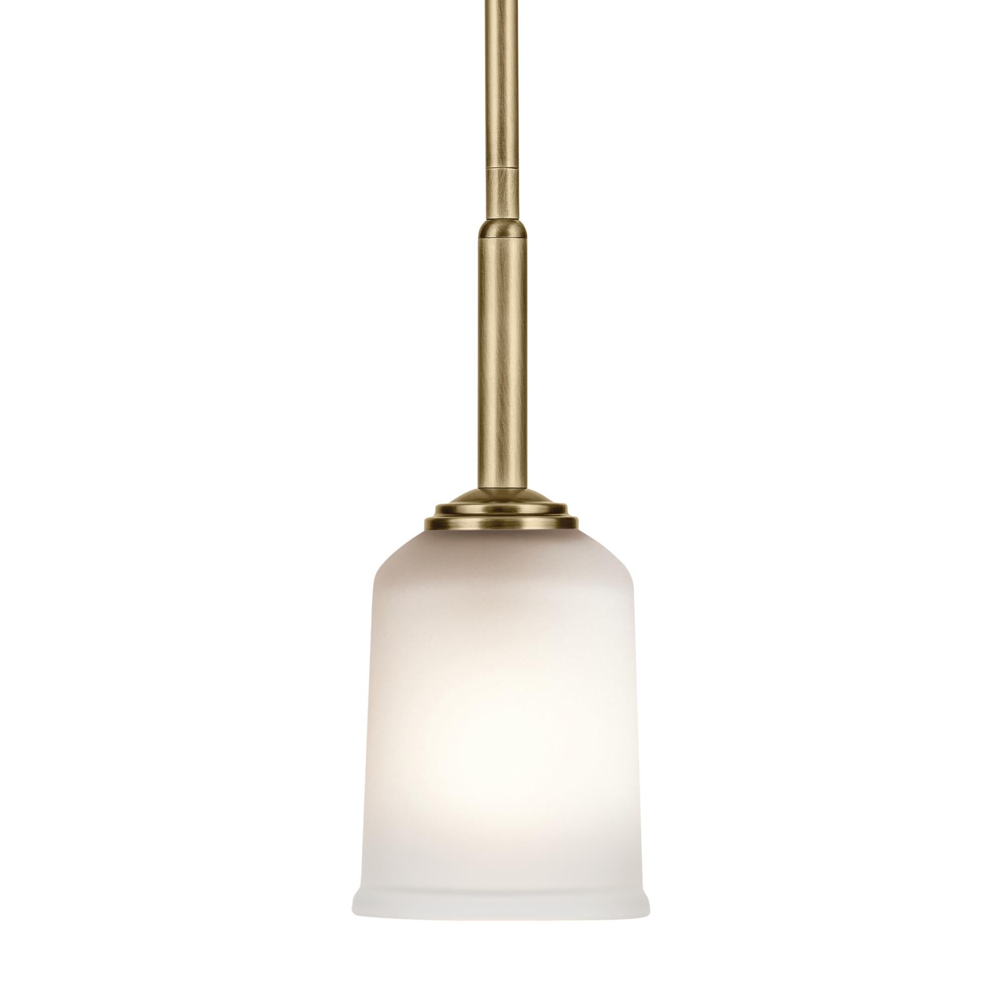 Shown in Natural Brass finish and Clear Satin Etched glass