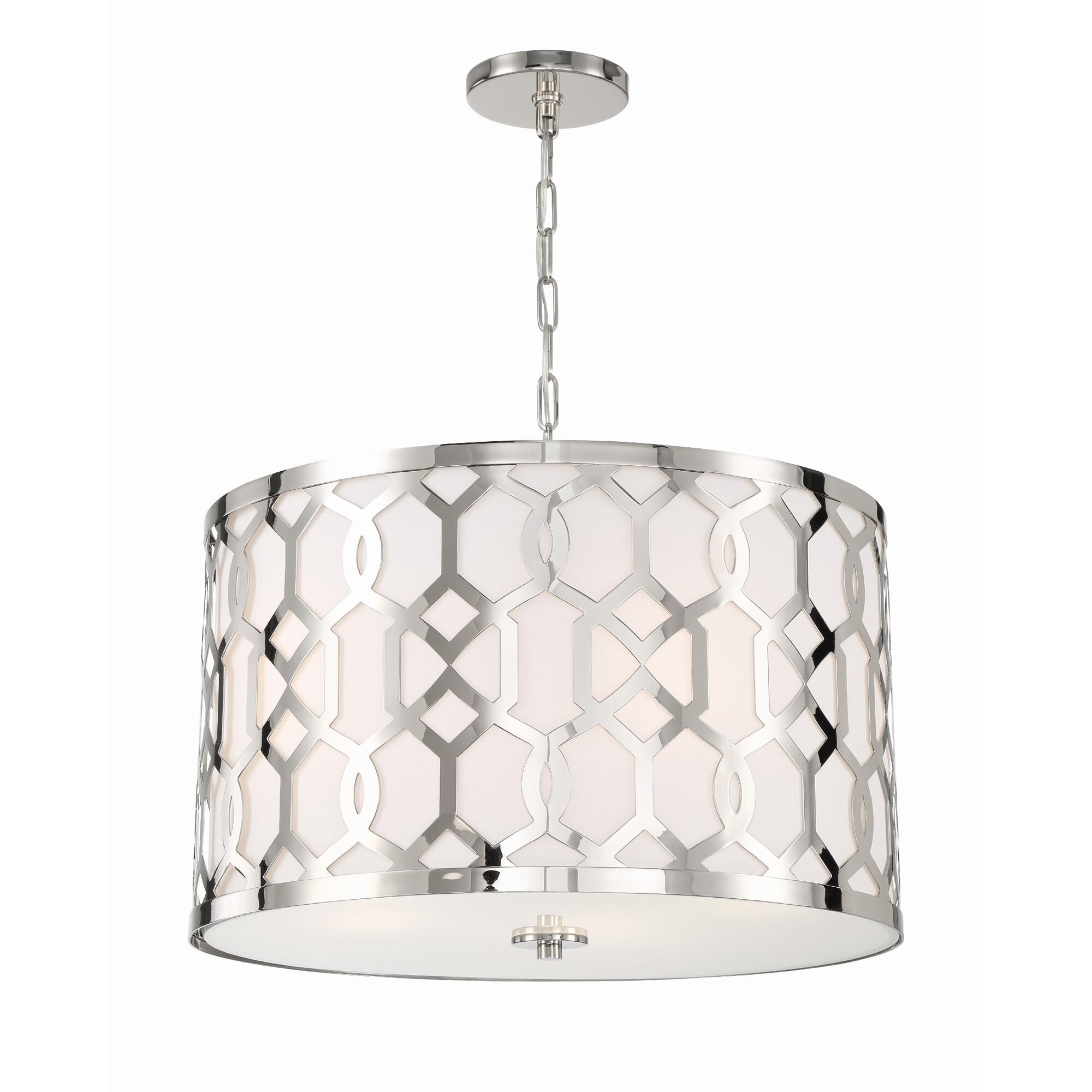 Shown in Polished Nickel finish and White Linen glass and White Linen shade