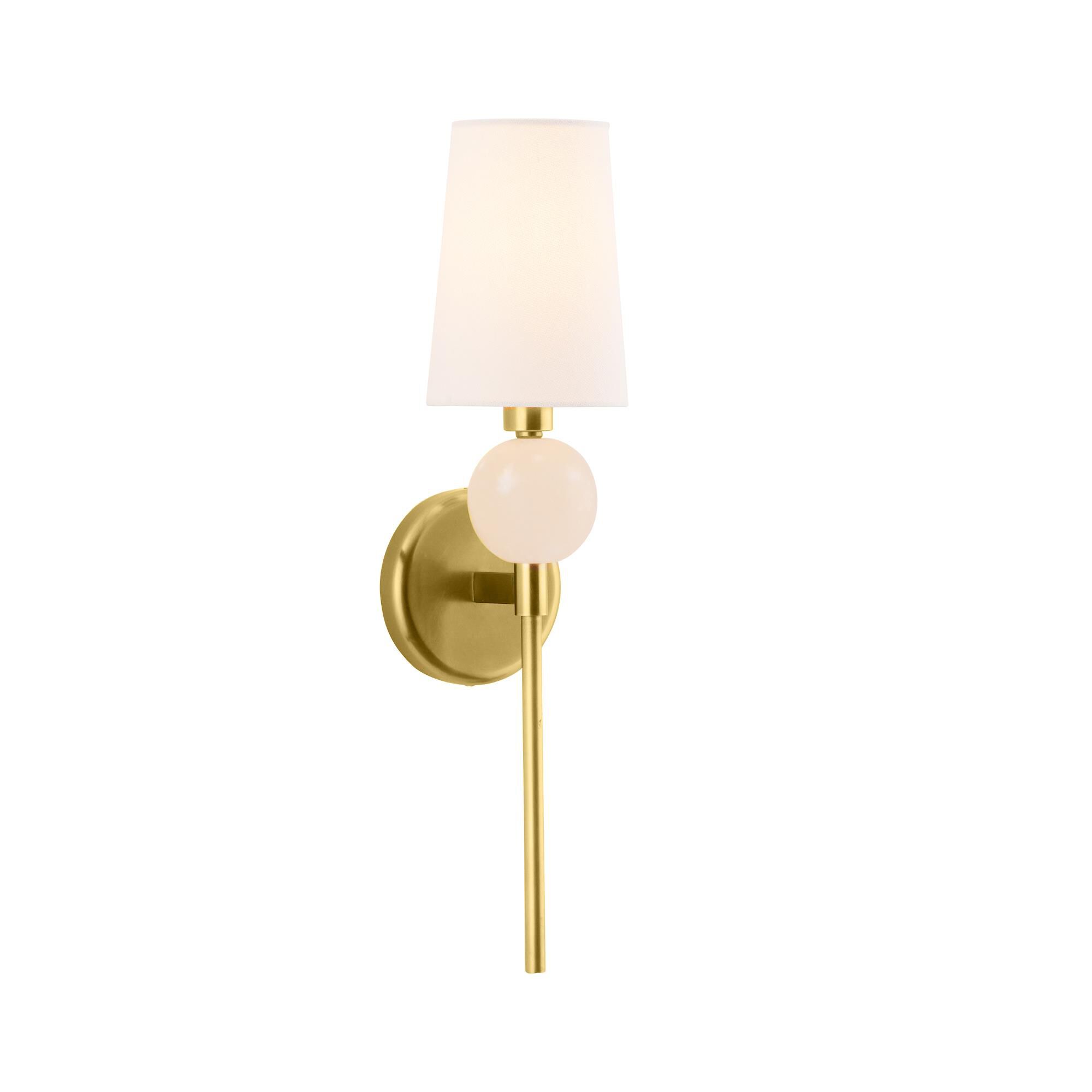 Shown in Antique Brass finish and Linen shade