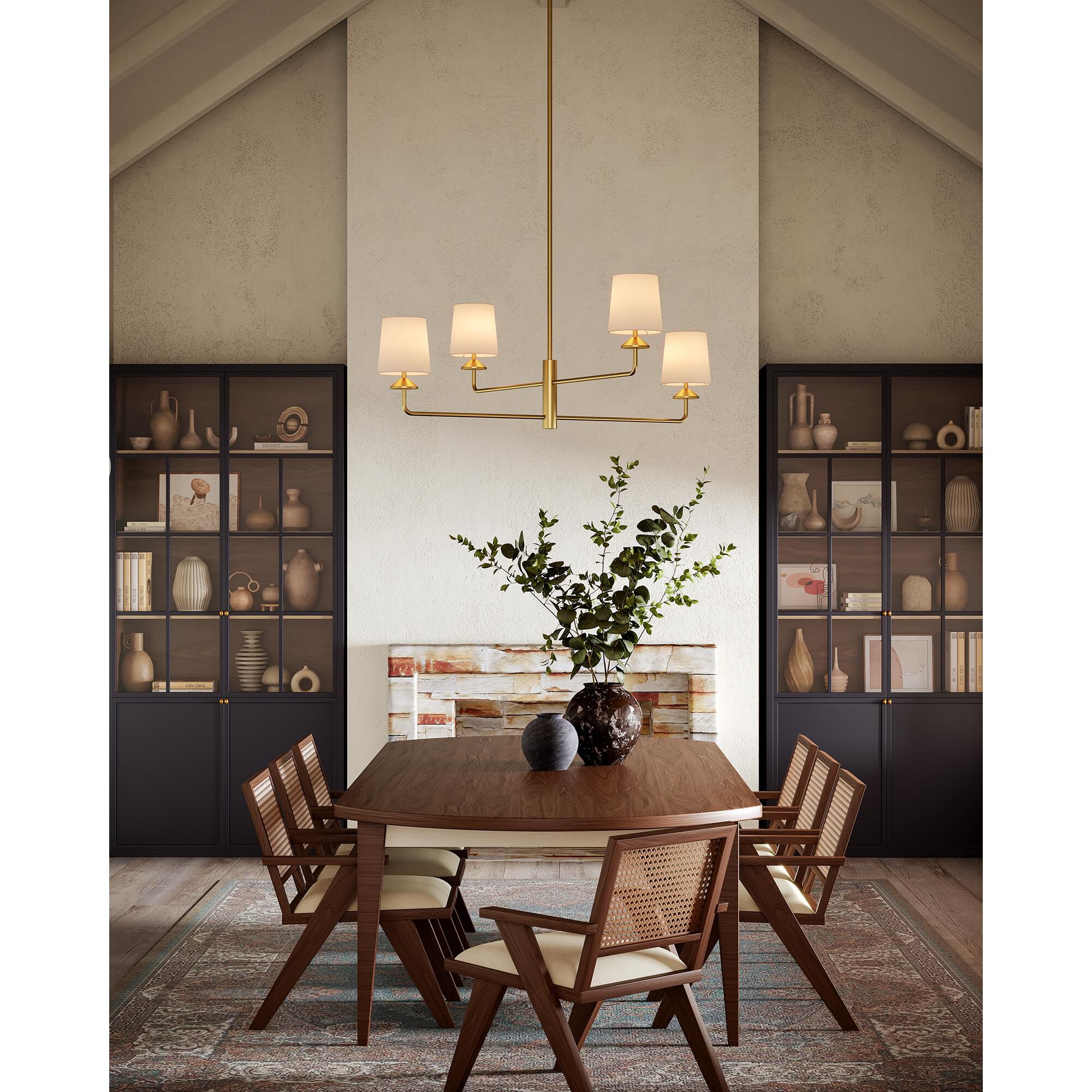 Shown in Brushed Gold finish and White Acrylic Diffuser glass and White Linen shade