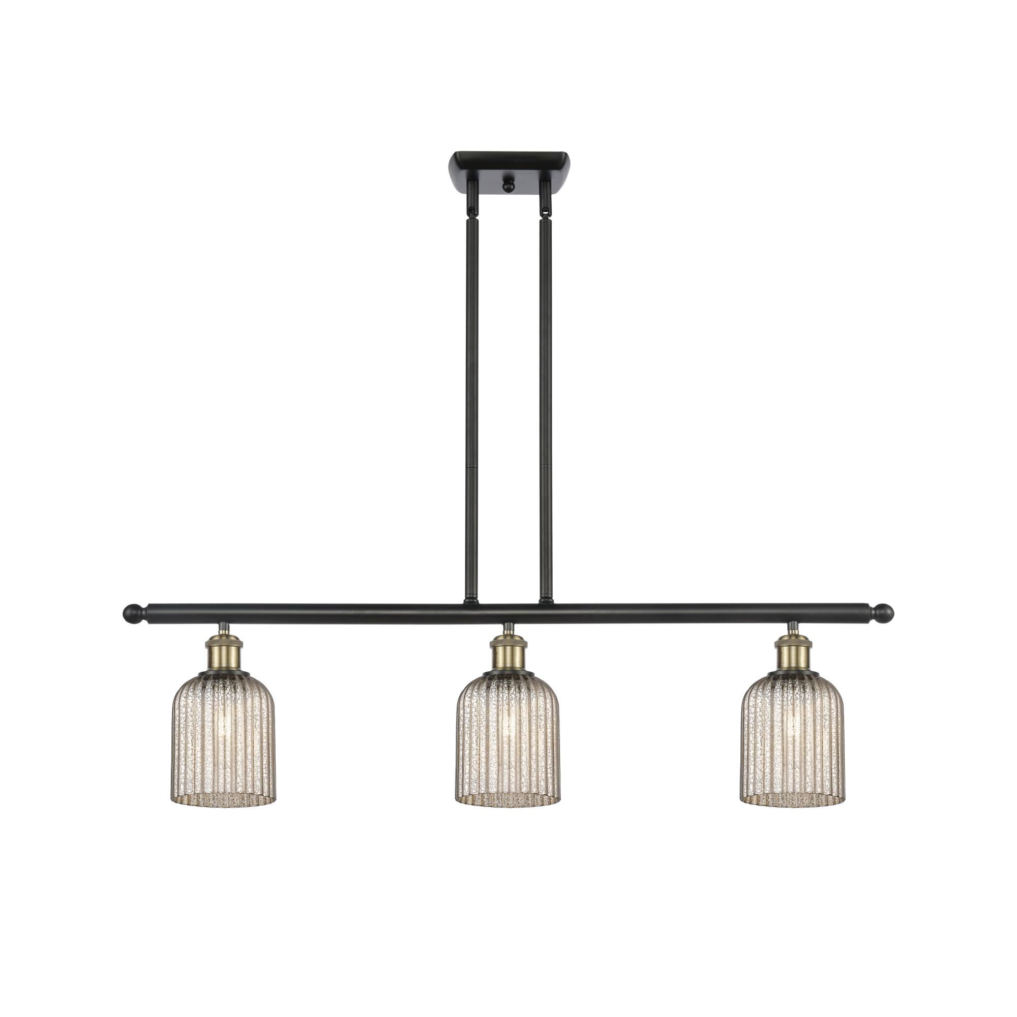 Shown in Black Antique Brass finish and Mercury shade