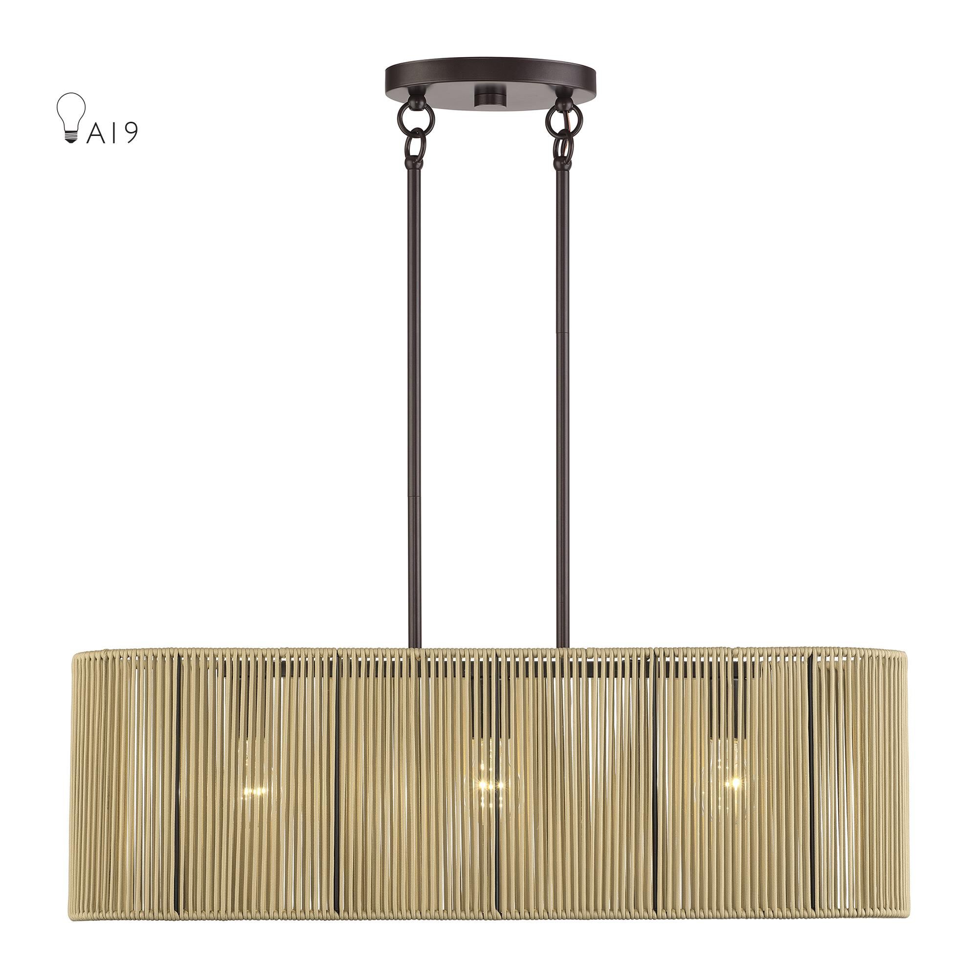 Shown in English Bronze finish and Hand-Woven Venetian Gold Color Polyester Rope shade