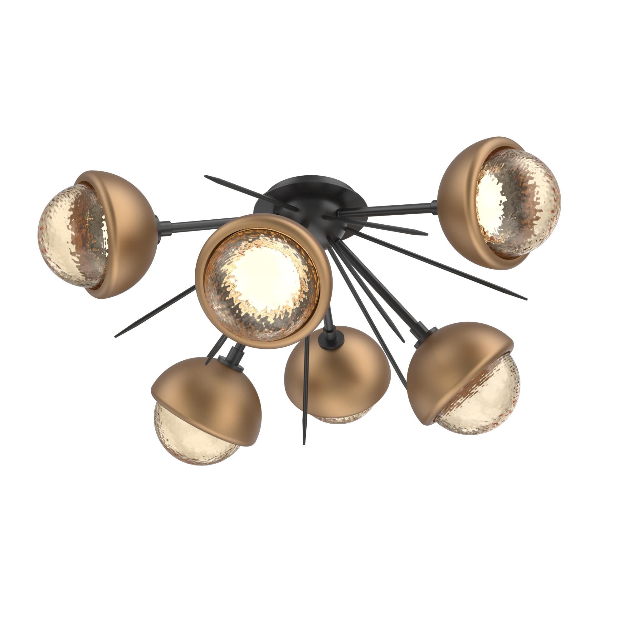 Shown in Matte Black finish and Amber glass and Novel Brass accent