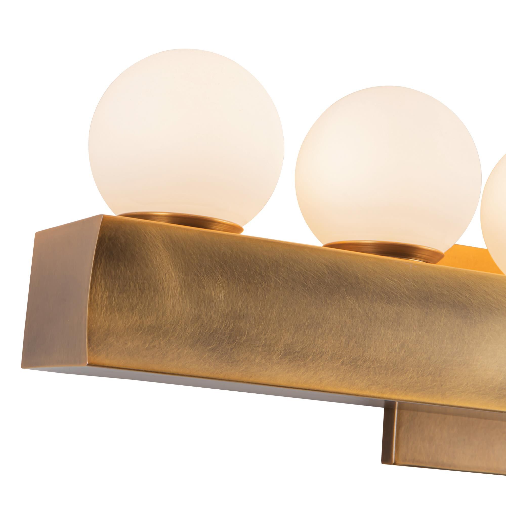 Shown in Vintage Brass finish and Opal glass