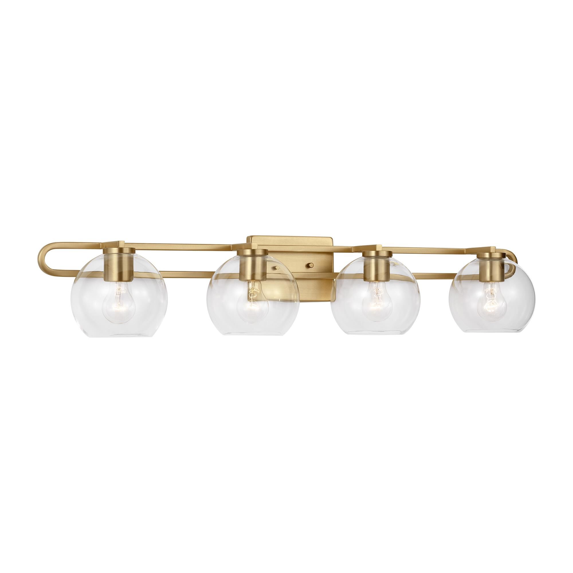 Shown in Satin Brass finish and Clear glass and Clear Glass s shade