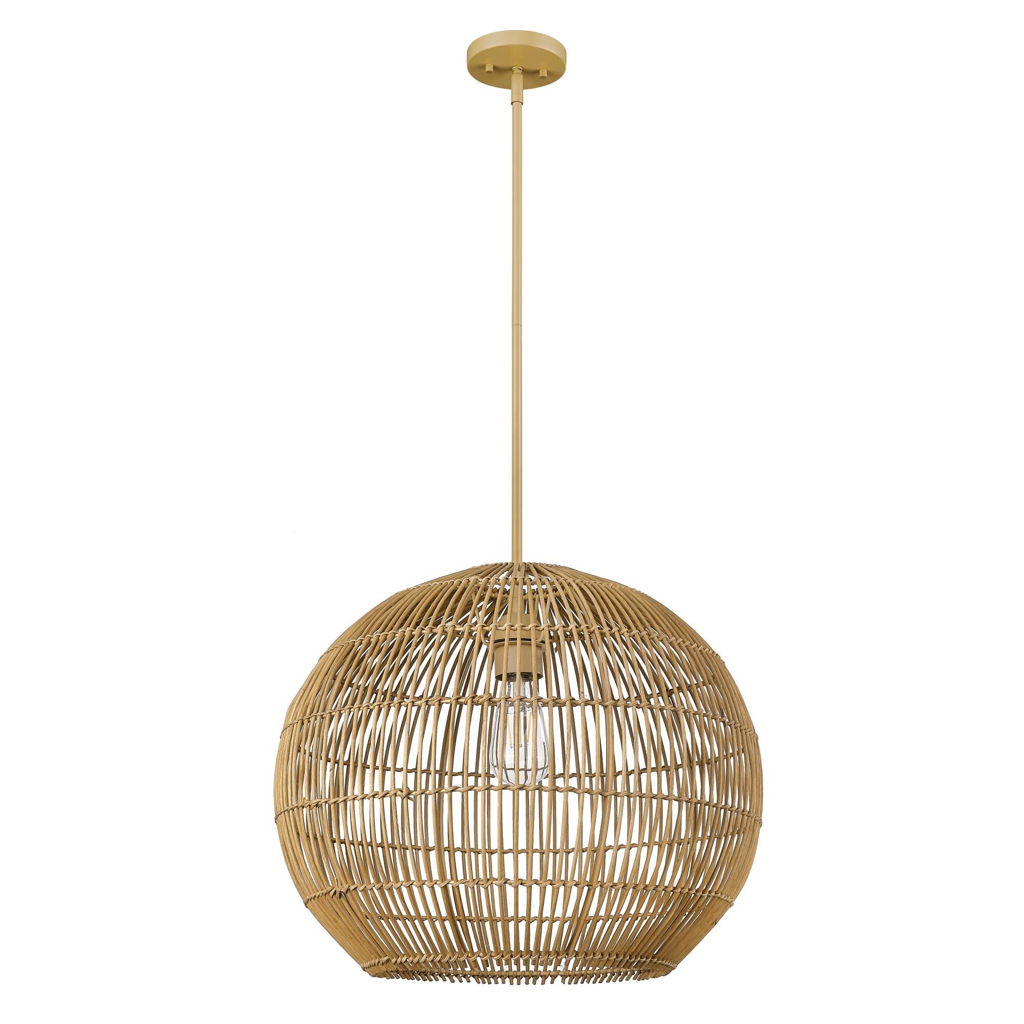 Shown in Tan Metal With Camel Rattan finish and Rattan shade