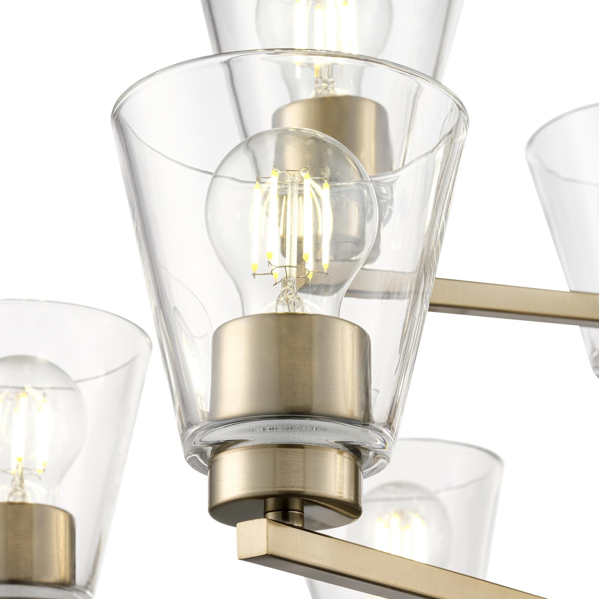 Shown in Modern Gold finish and Clear glass