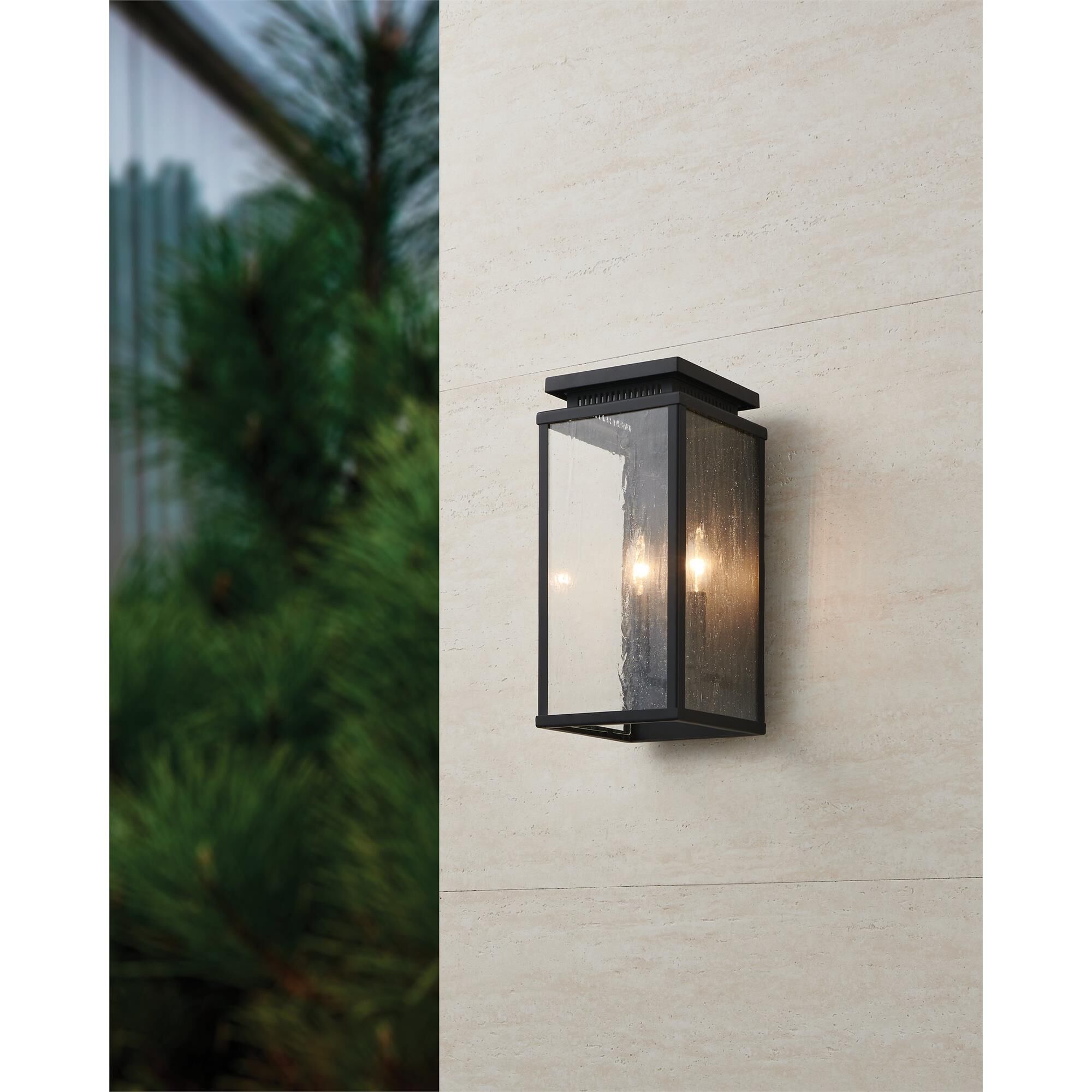 Shown in Matte Black finish and Clear Antique glass