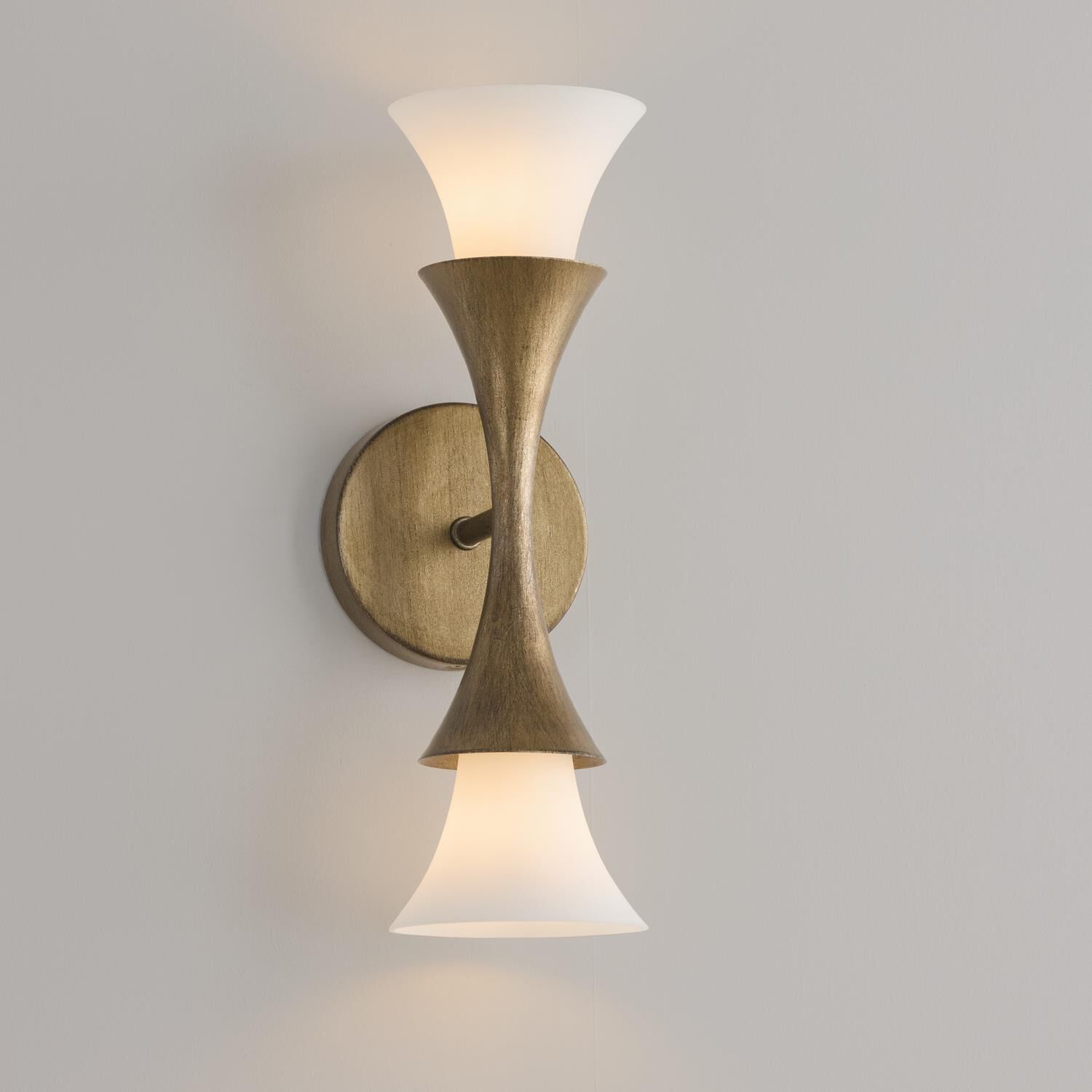 Shown in Mystic Luster finish and Soft White glass