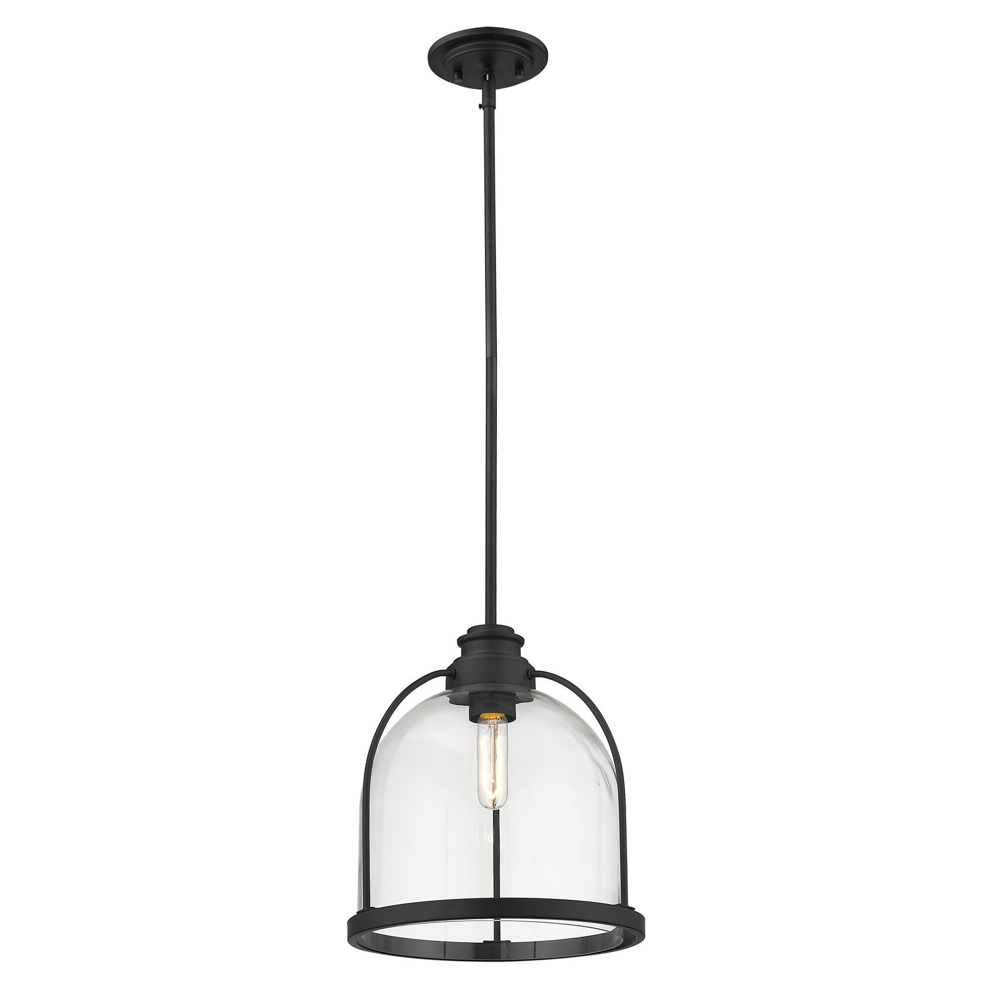 Shown in Matte Black finish and Clear glass and Clear, Dome Shaped Glass Globe shade