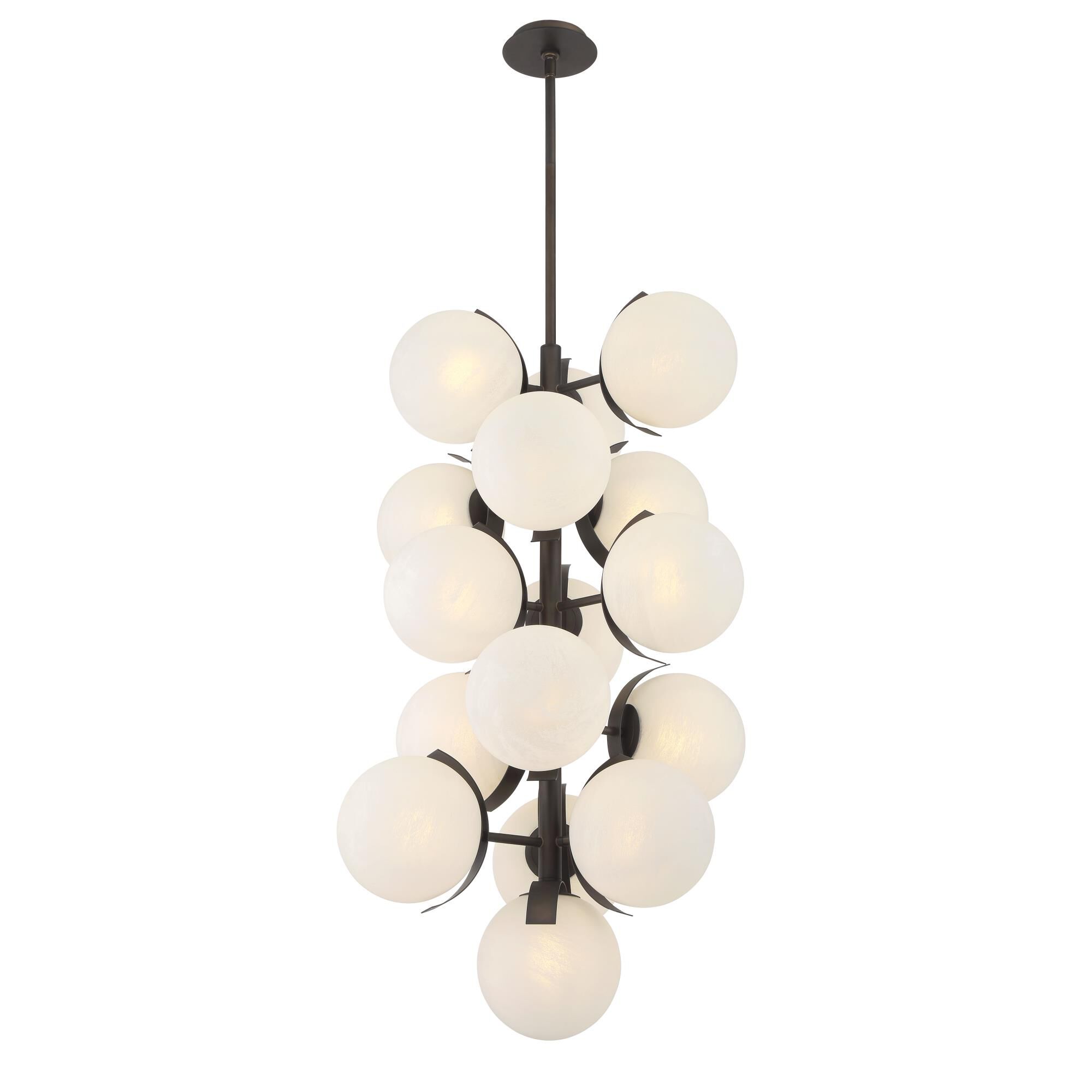 Shown in Dark Bronze finish and White Etched Alabaster glass