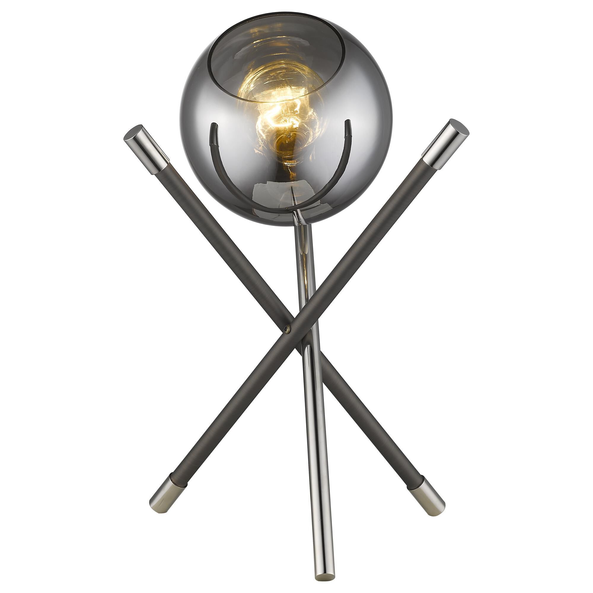 Shown in Polished Nickel finish and Smoke glass and Smoke Glass Globe shade