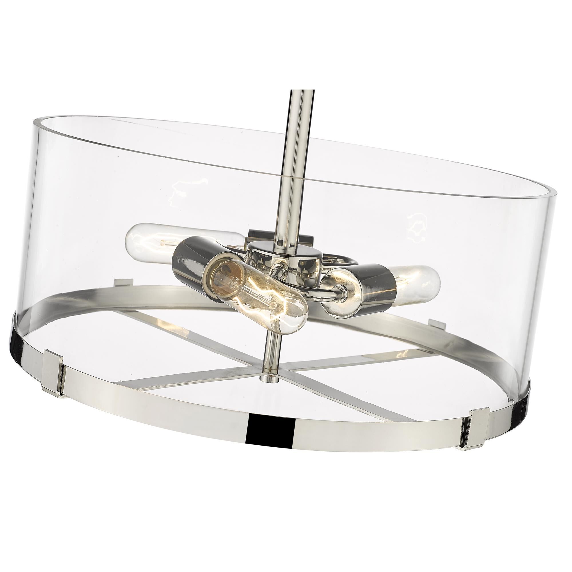 Shown in Polished Nickel finish and Glass shade