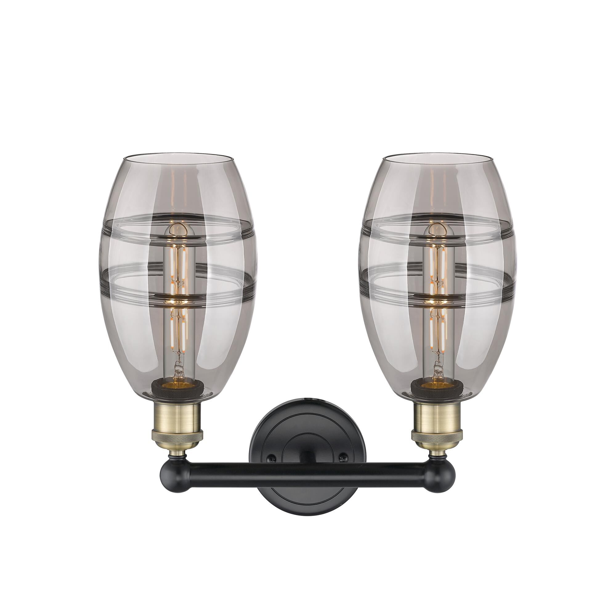 Shown in Black Antique Brass finish and Light Smoke glass