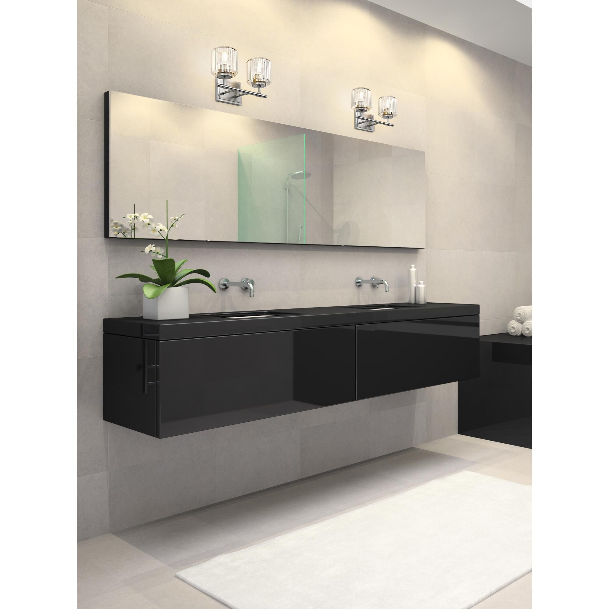 Shown in Brushed Nickel finish and Clear Ribbed glass and Clear Ribbed shade