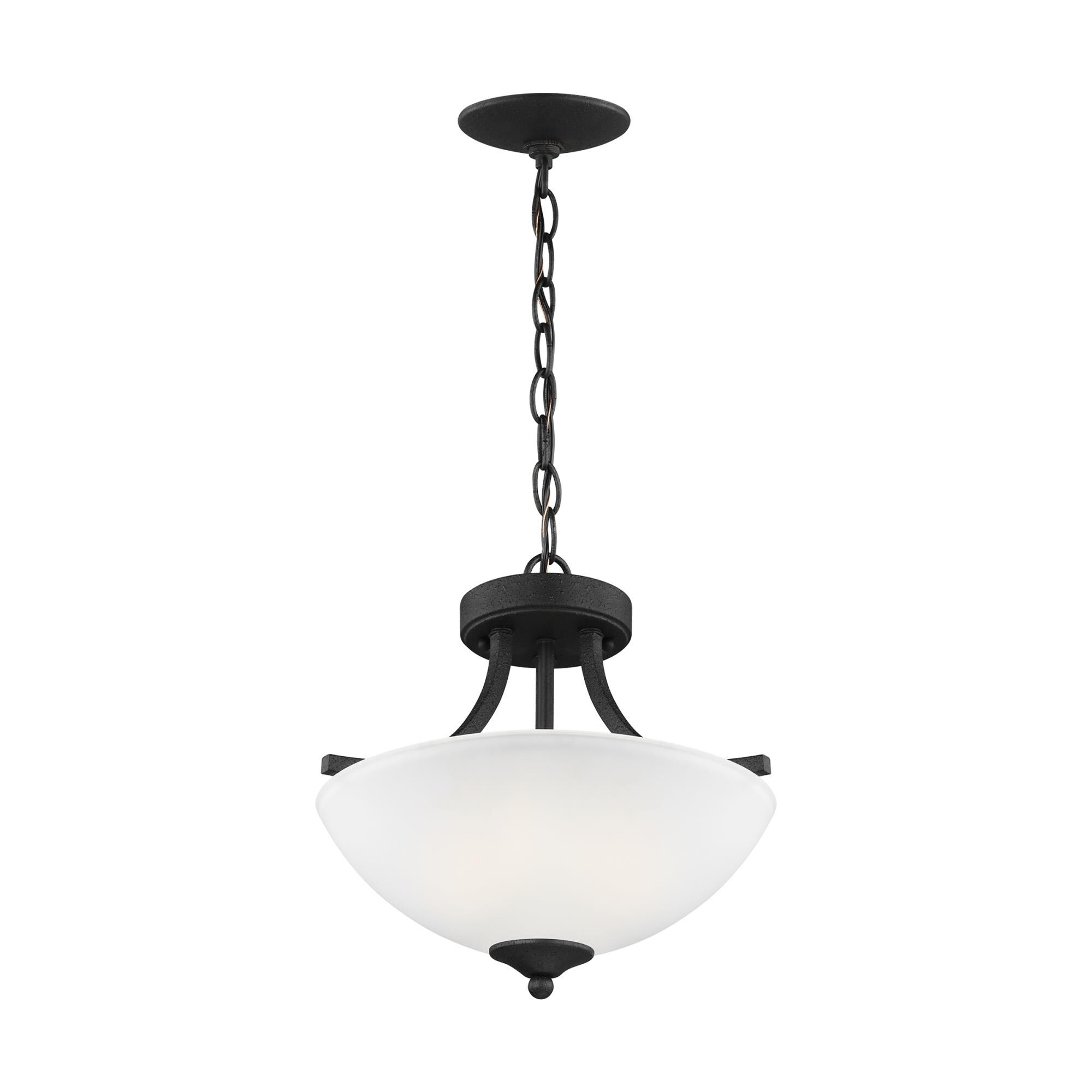 Shown in Blacksmith finish and Satin Etched  Shade glass and Satin Etched Glass shade