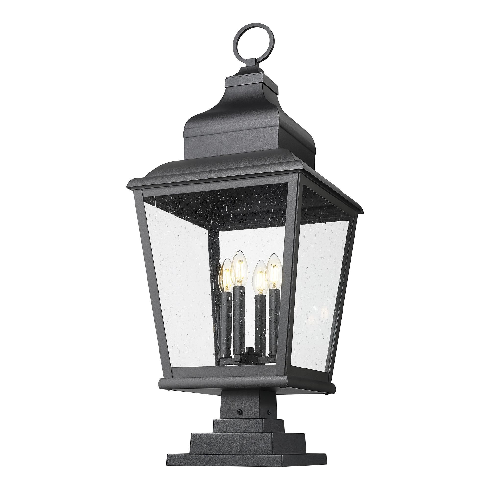 Shown in Sand Black finish and Clear Seedy glass