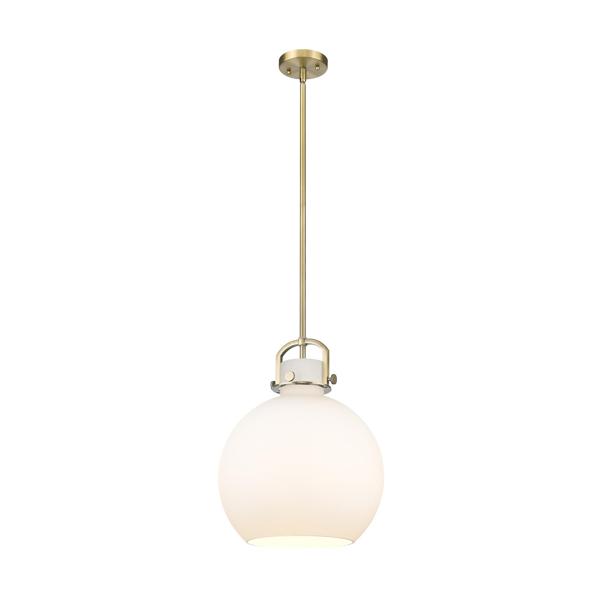 Shown in Brushed Brass finish and Matte White glass