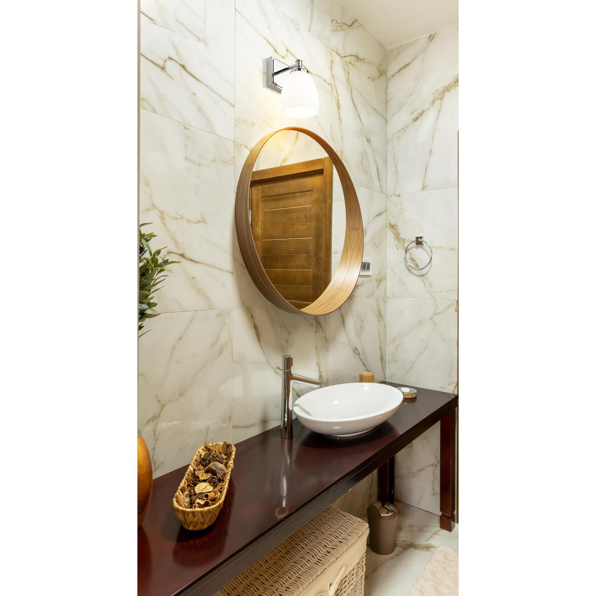 Shown in Chrome finish and Matte Opal glass and Matte Opal shade