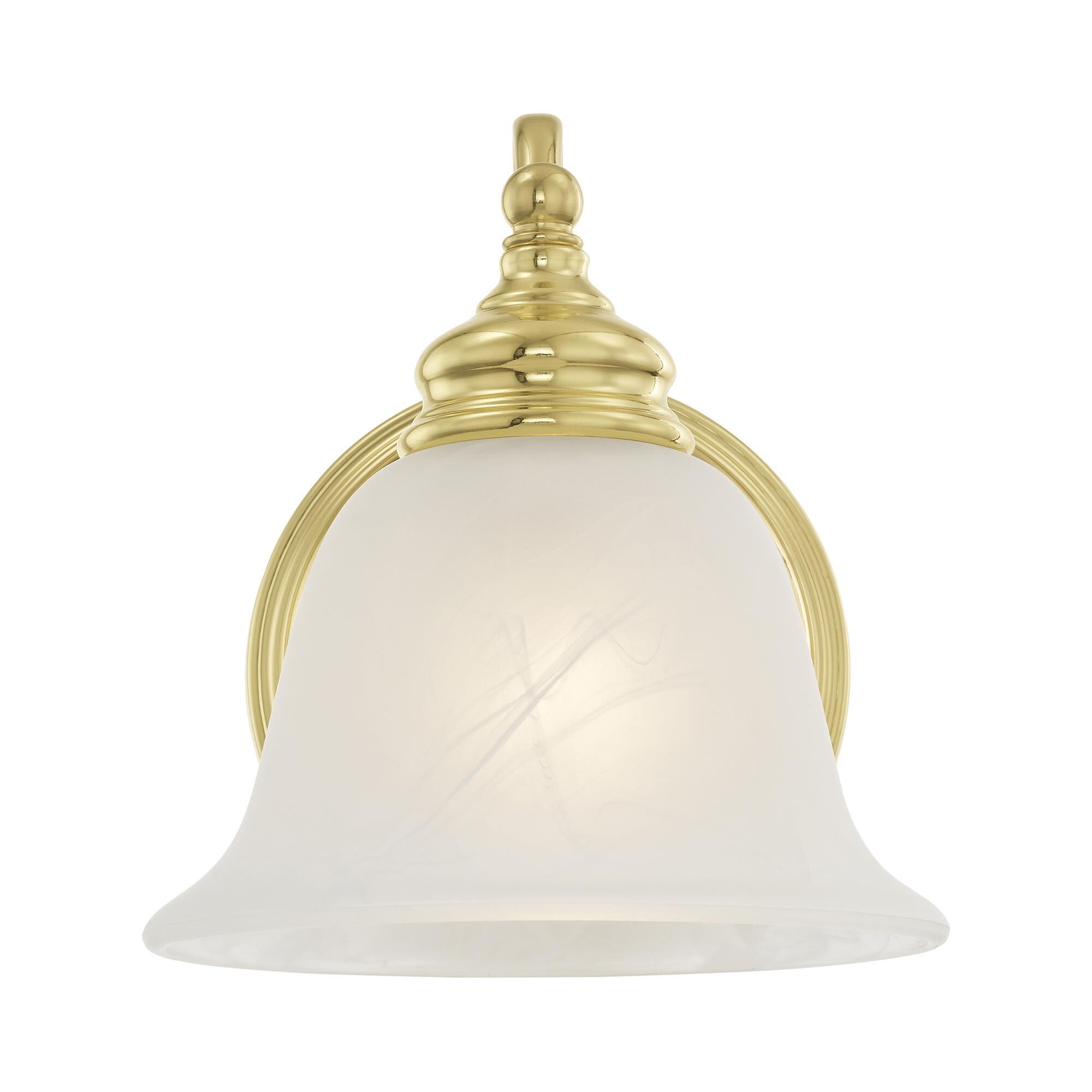 Shown in Polished Brass finish and White Alabaster glass