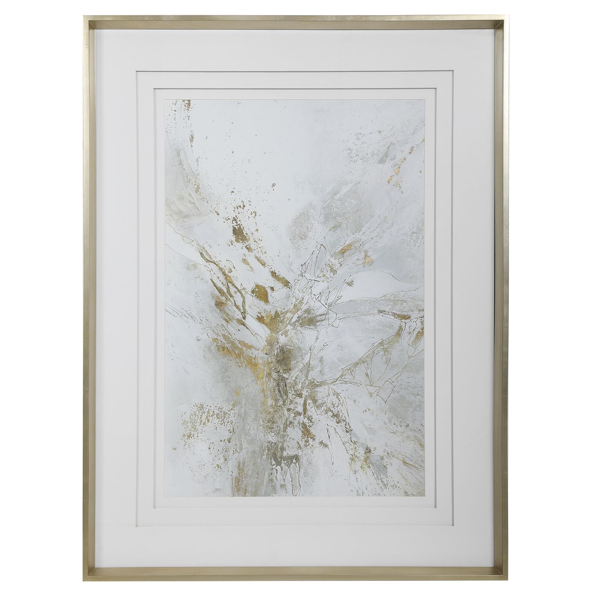 Shown in Neutral Abstract Print, Light Gray, White, Gold Leaf, Triple Matting With Spacers, Warm Silver Leaf  finish
