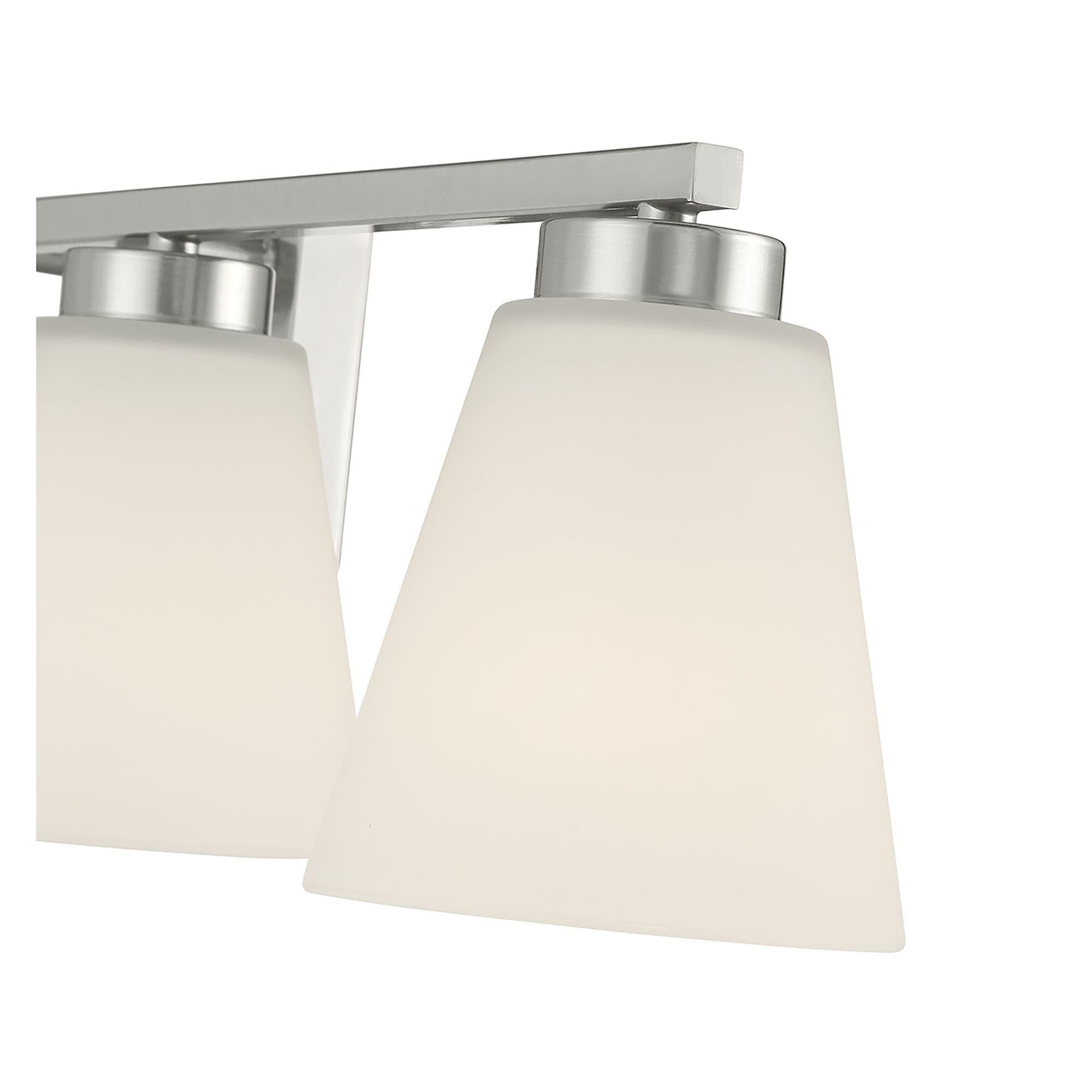 Shown in Brushed Nickel finish and White Frosted glass