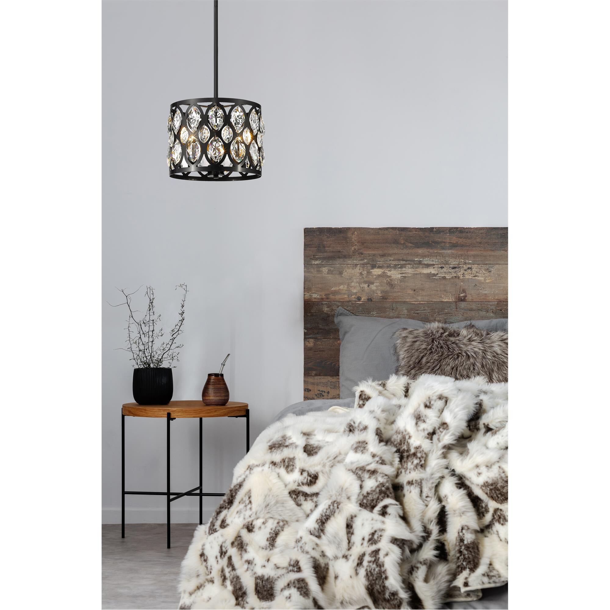 Shown in Matte Black finish and Steel + K9 Crystal glass and Steel + K9 Crystal shade