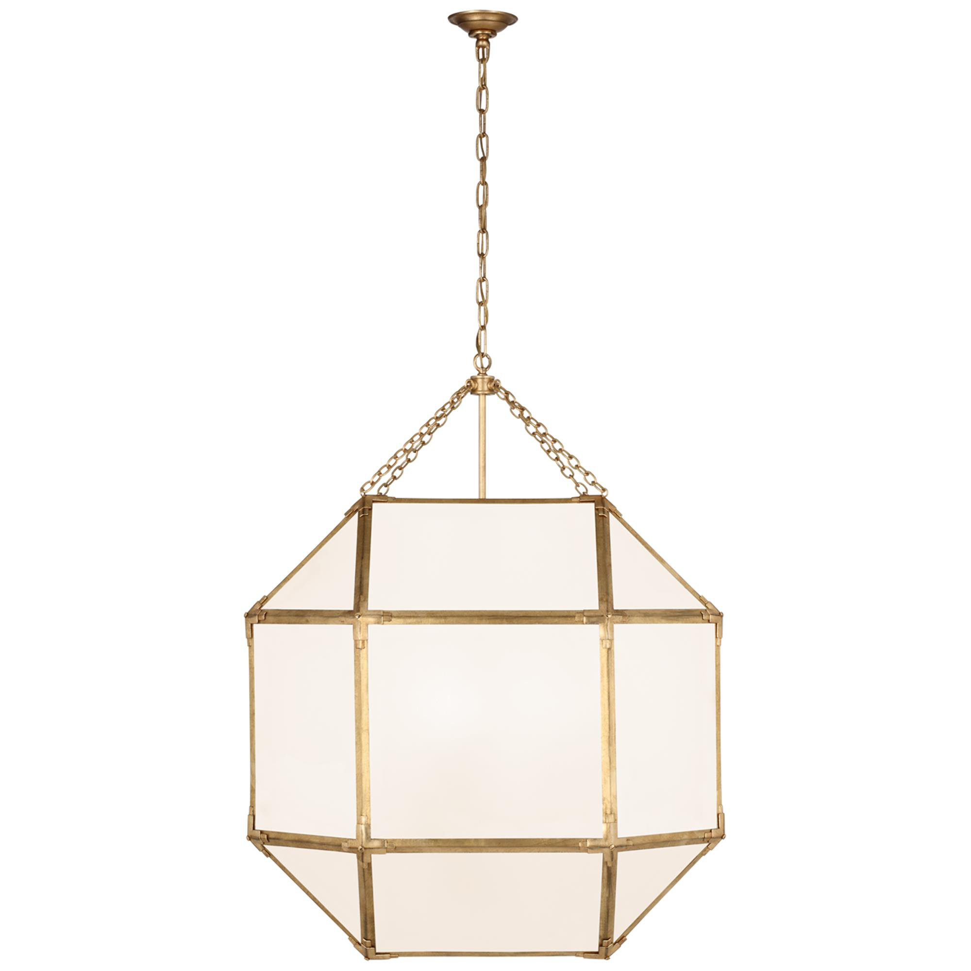 Shown in Gilded Iron finish and White Glass shade