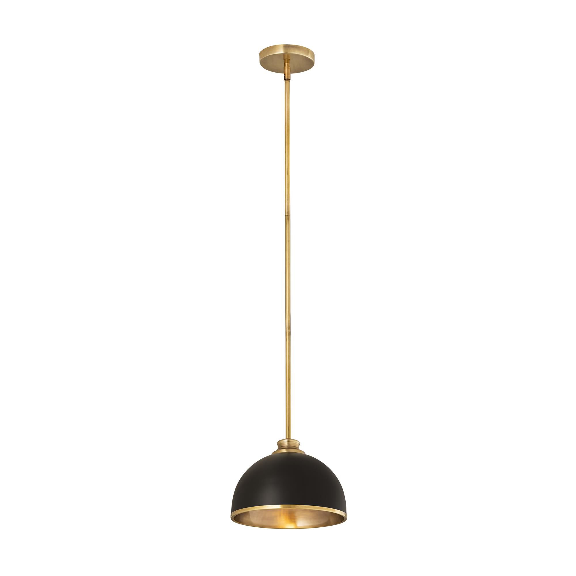Shown in Matte Black And Rubbed Brass finish and Stainless Steel glass and Stainless Steel shade