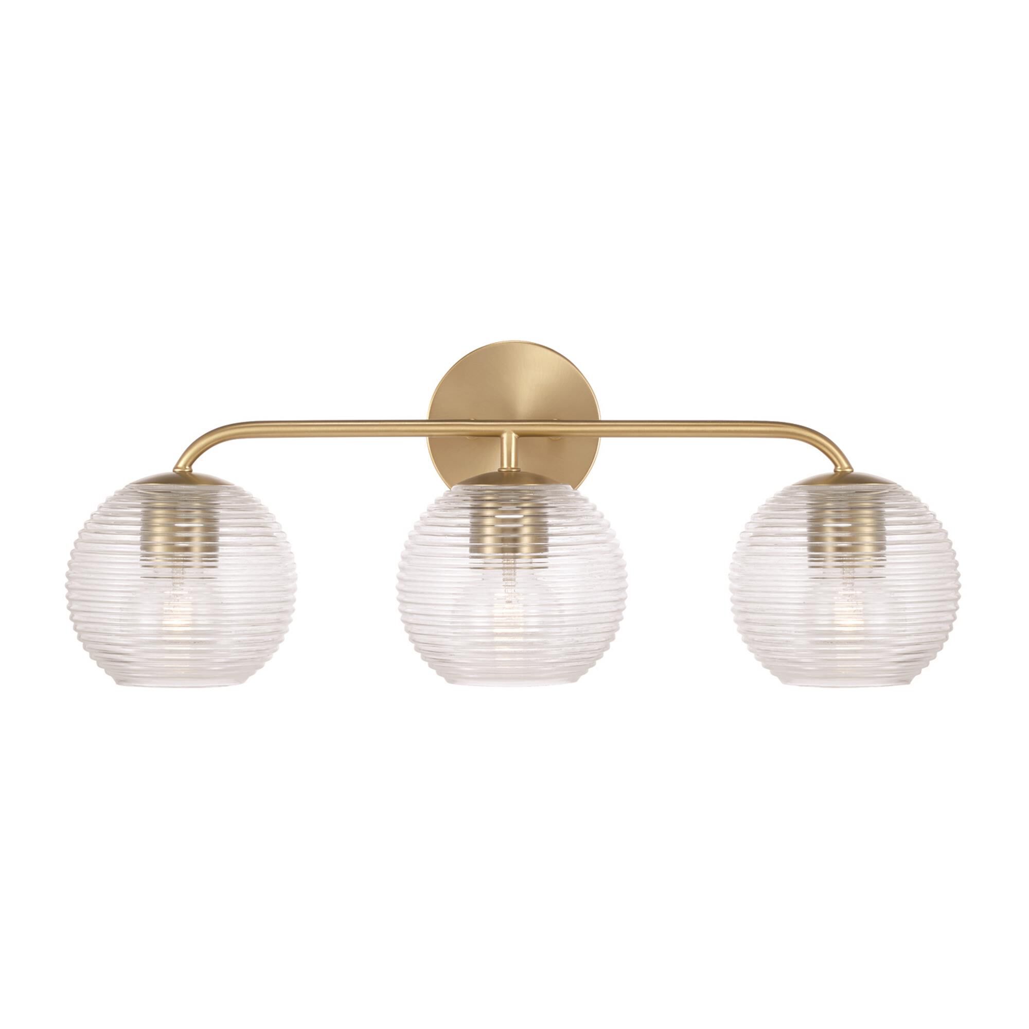 Shown in Matte Brass finish and Clear Ribbed glass