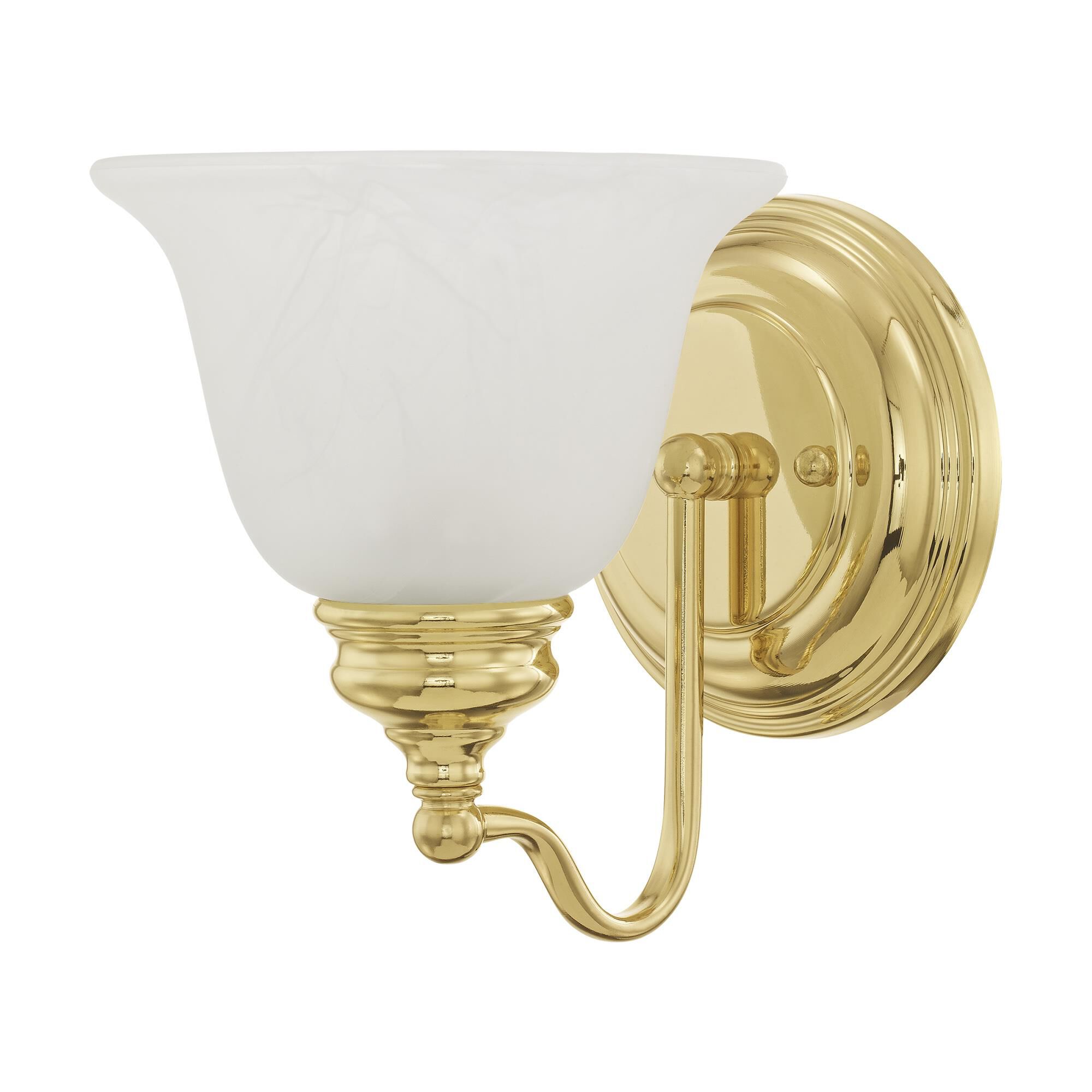 Shown in Polished Brass finish and White Alabaster glass