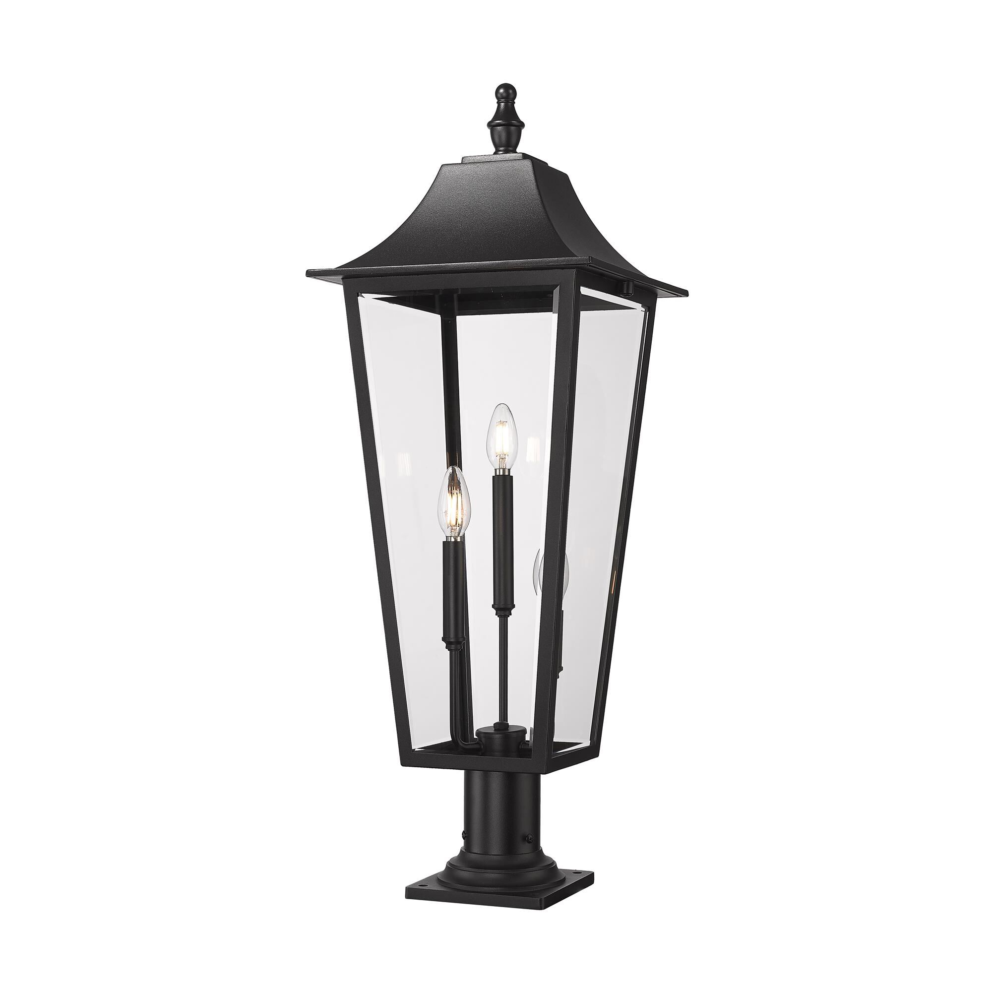 Shown in Black finish and Clear Beveled glass and Clear Beveled shade